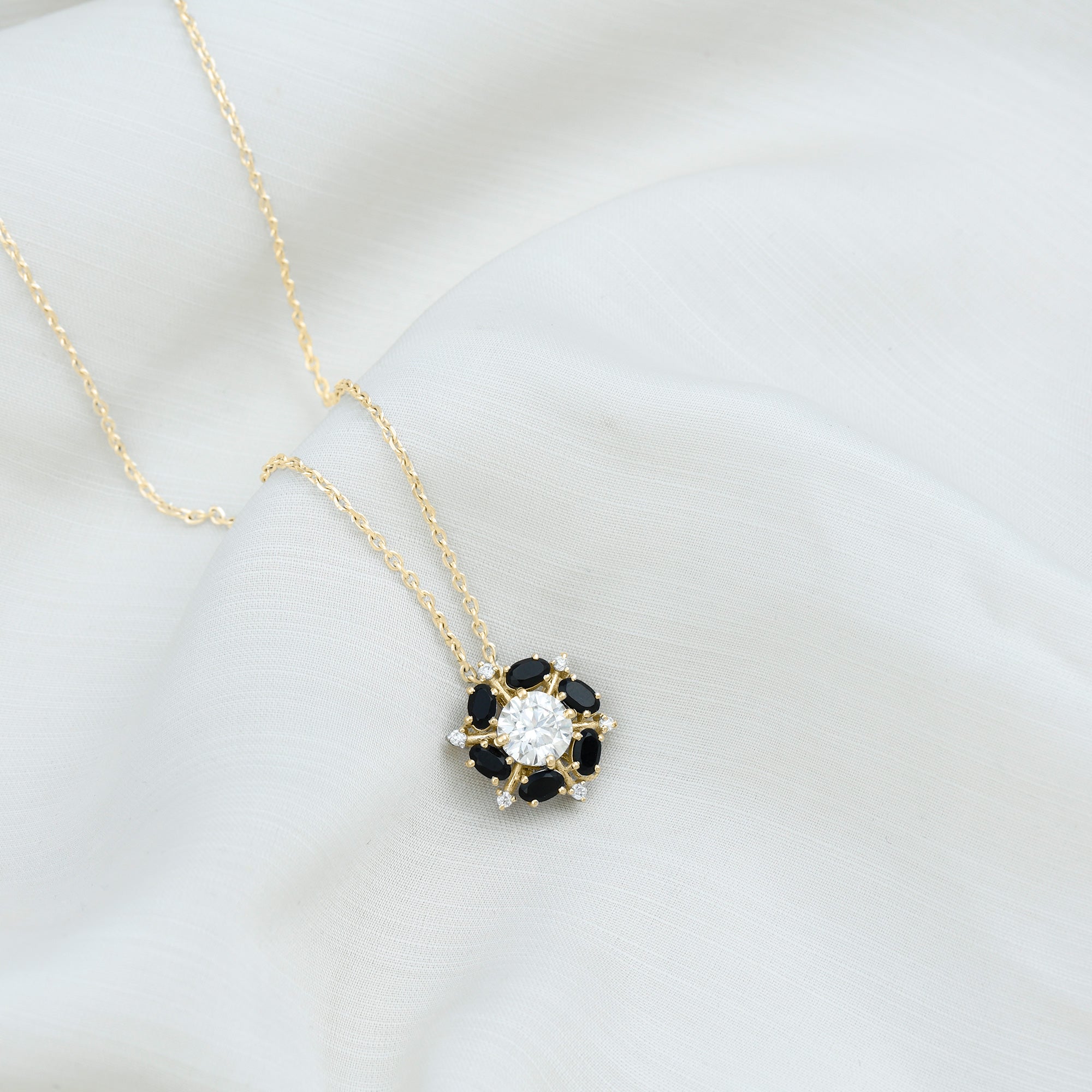 Lab Grown Diamond Cocktail Necklace With Black Onyx Lab - ( EF-VS ) - Rosec Jewels