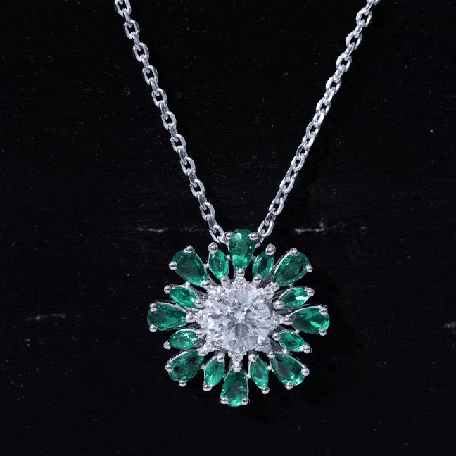 Certified 7 MM Lab Grown Diamond Statement Necklace With Emerald Lab - ( EF-VS ) - Rosec Jewels