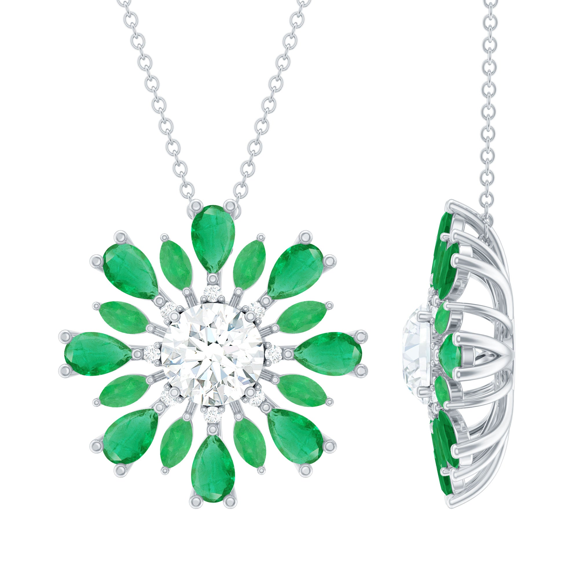 Certified 7 MM Lab Grown Diamond Statement Necklace With Emerald Lab - ( EF-VS ) - Rosec Jewels