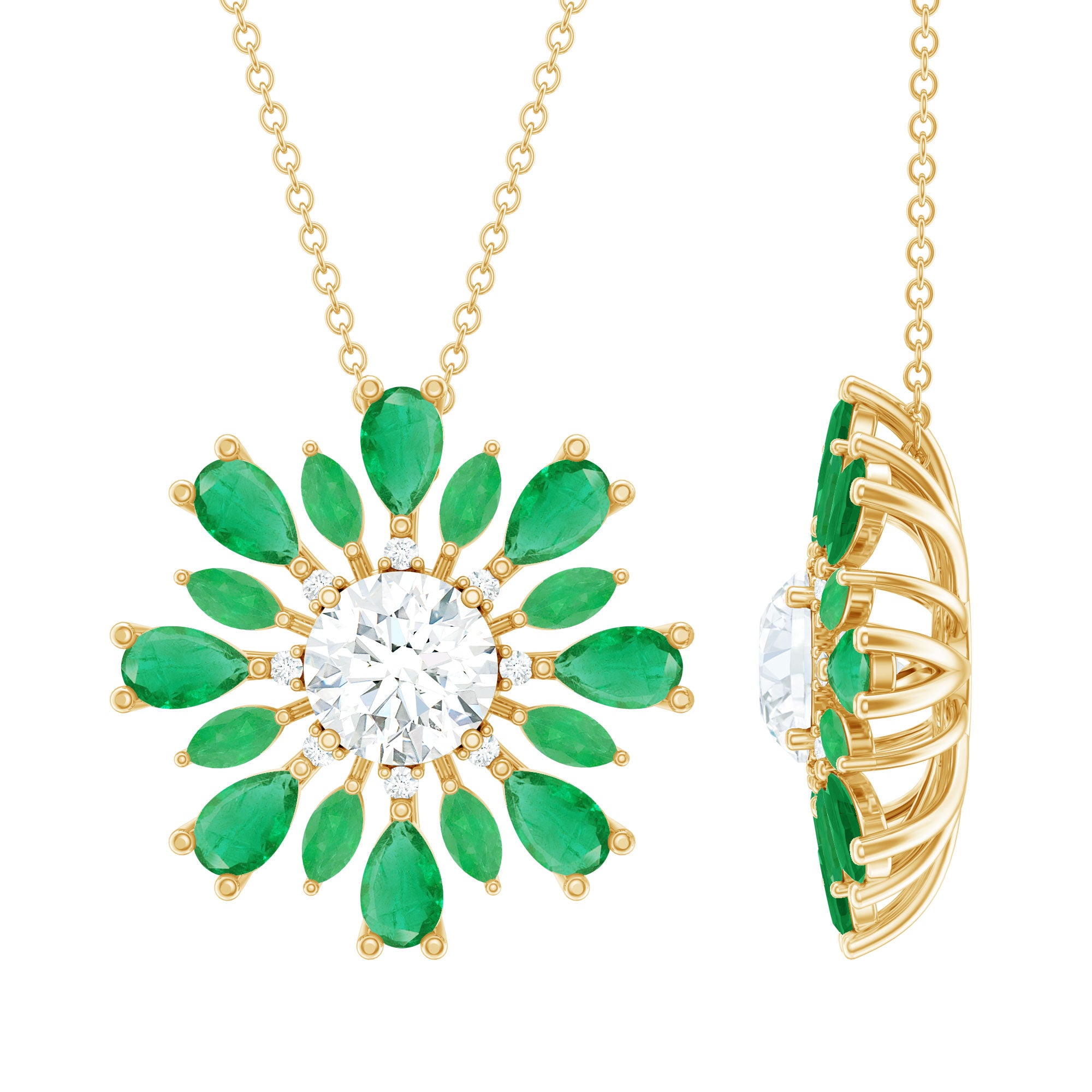 Certified 7 MM Lab Grown Diamond Statement Necklace With Emerald Lab - ( EF-VS ) - Rosec Jewels