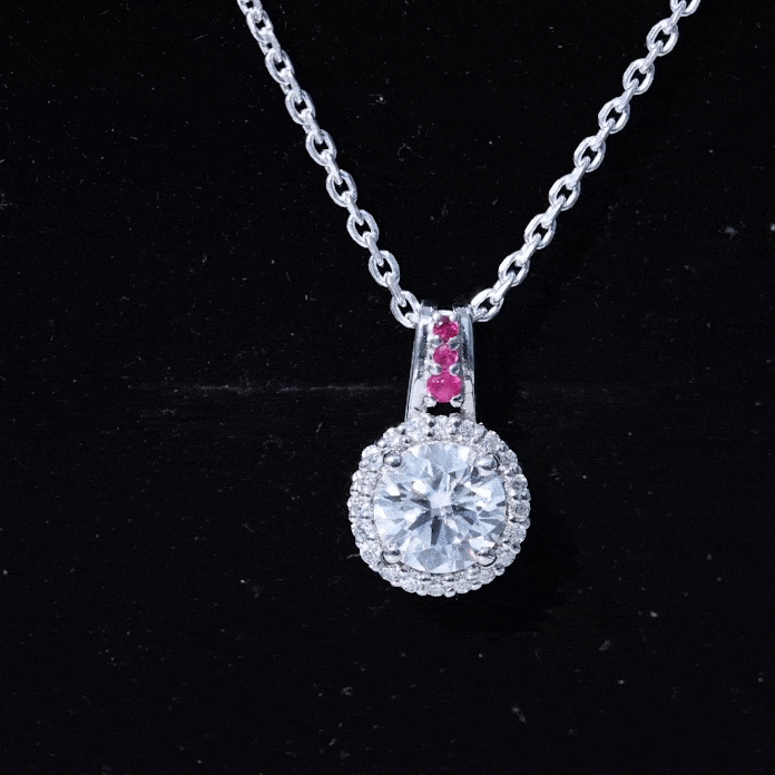 Certified MM Lab Grown Diamond Halo Necklace With Ruby Accent Bail Lab - ( EF-VS ) - Rosec Jewels
