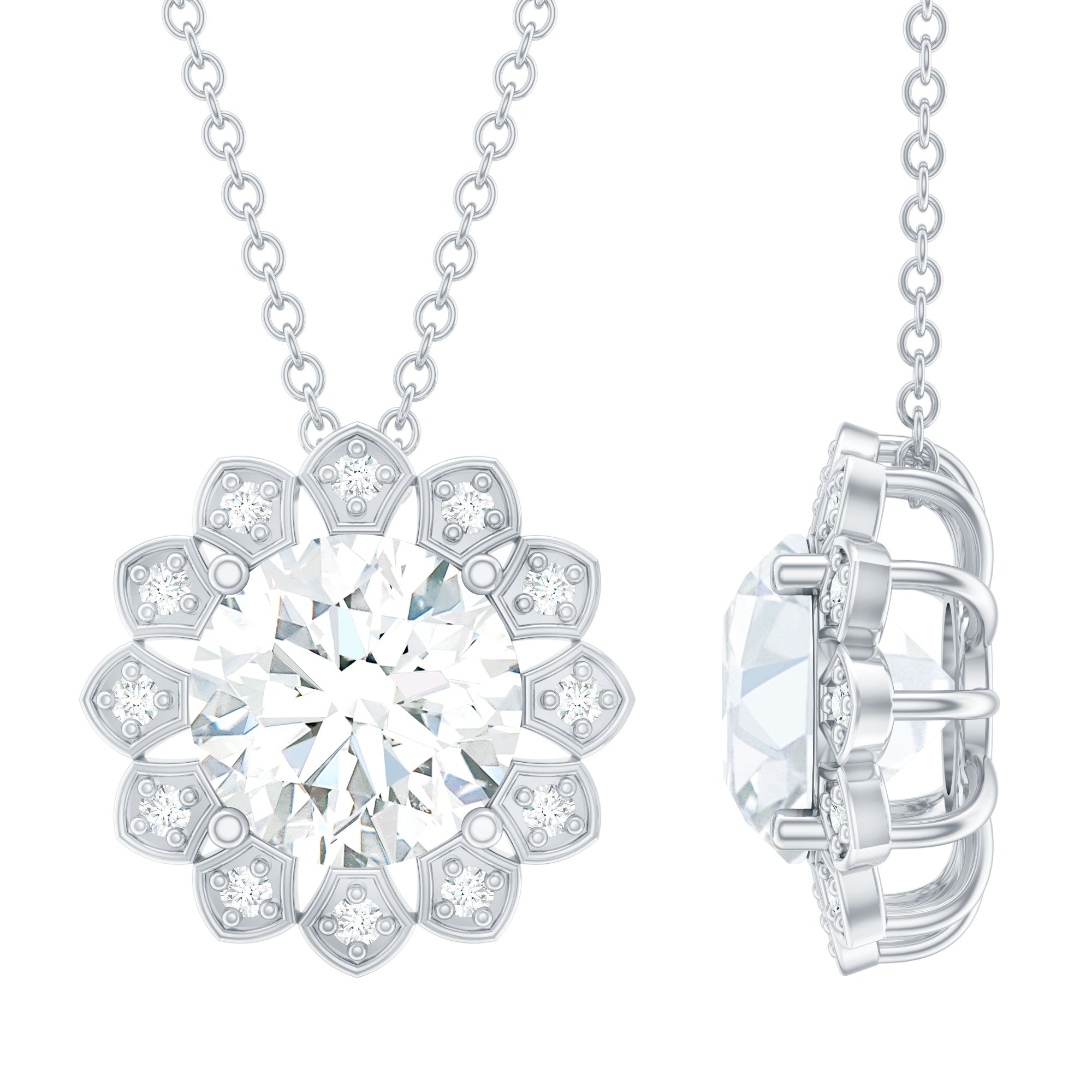 Certified 8 MM Lab Grown Diamond Cocktail Necklace For Women Lab - ( EF-VS ) - Rosec Jewels