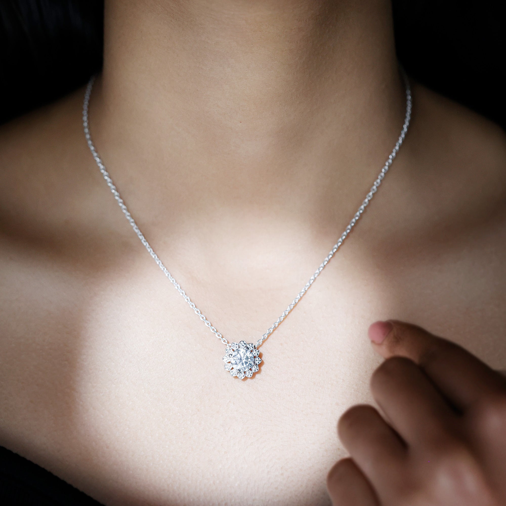 Certified 8 MM Lab Grown Diamond Cocktail Necklace For Women Lab - ( EF-VS ) - Rosec Jewels