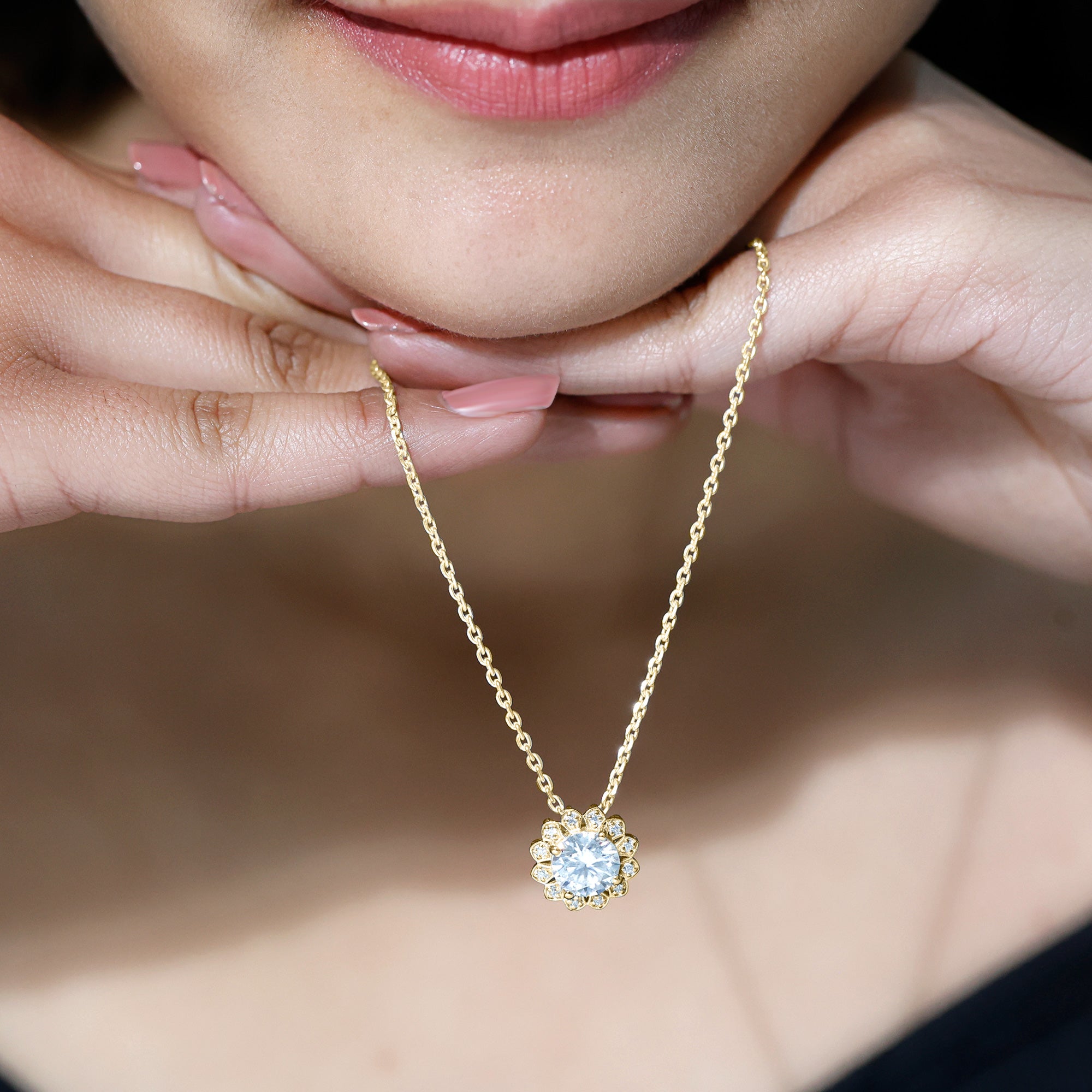 Certified 8 MM Lab Grown Diamond Cocktail Necklace For Women Lab - ( EF-VS ) - Rosec Jewels