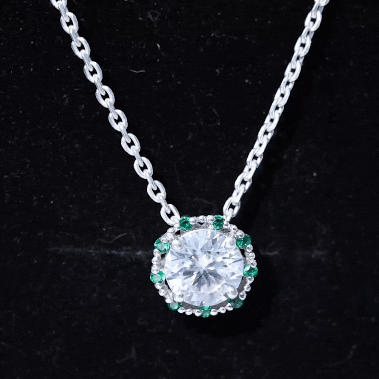 Certified Lab 8 MM Round Diamond Halo Necklace With Emerald Lab - ( EF-VS ) - Rosec Jewels