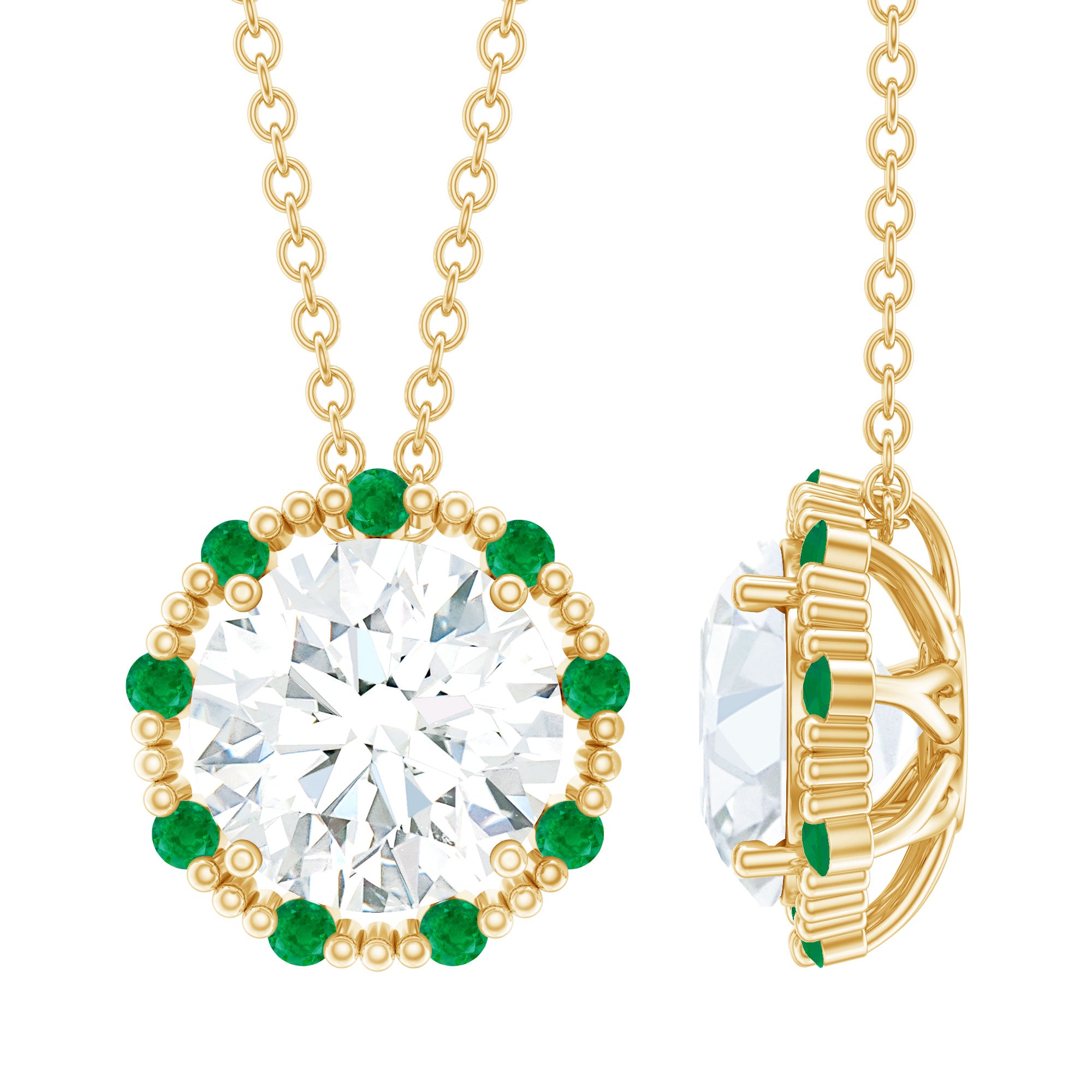 Certified Lab 8 MM Round Diamond Halo Necklace With Emerald Lab - ( EF-VS ) - Rosec Jewels