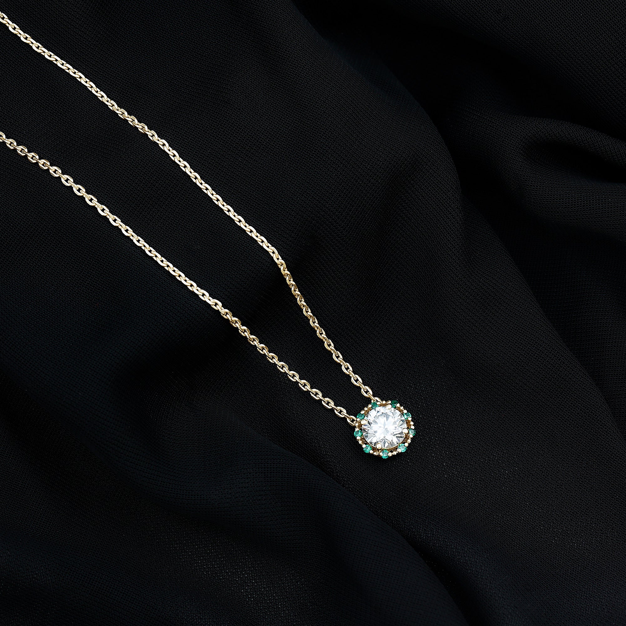 Certified Lab 8 MM Round Diamond Halo Necklace With Emerald Lab - ( EF-VS ) - Rosec Jewels