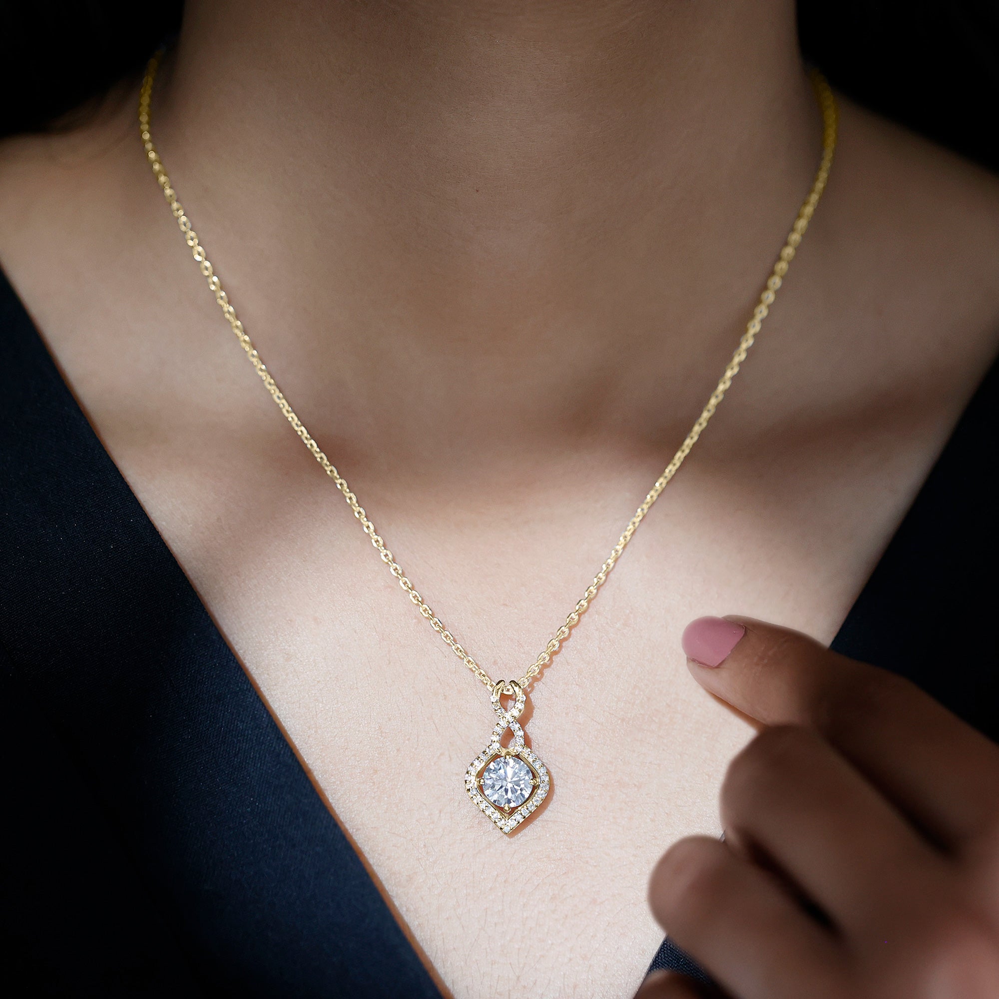 8 MM Round Lab Grown Diamond Infinity Loop Necklace Lab - ( EF-VS ) - Rosec Jewels