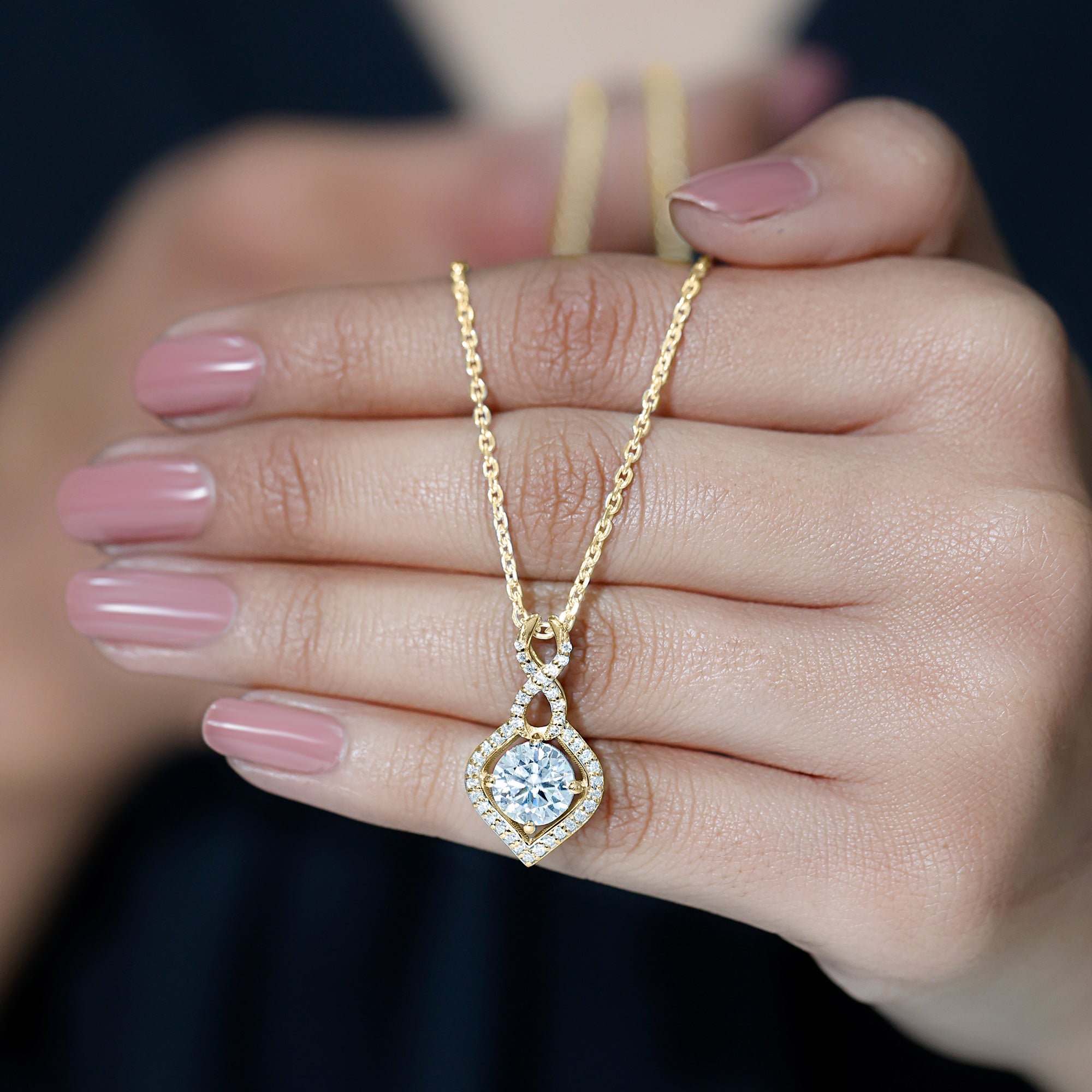 8 MM Round Lab Grown Diamond Infinity Loop Necklace Lab - ( EF-VS ) - Rosec Jewels