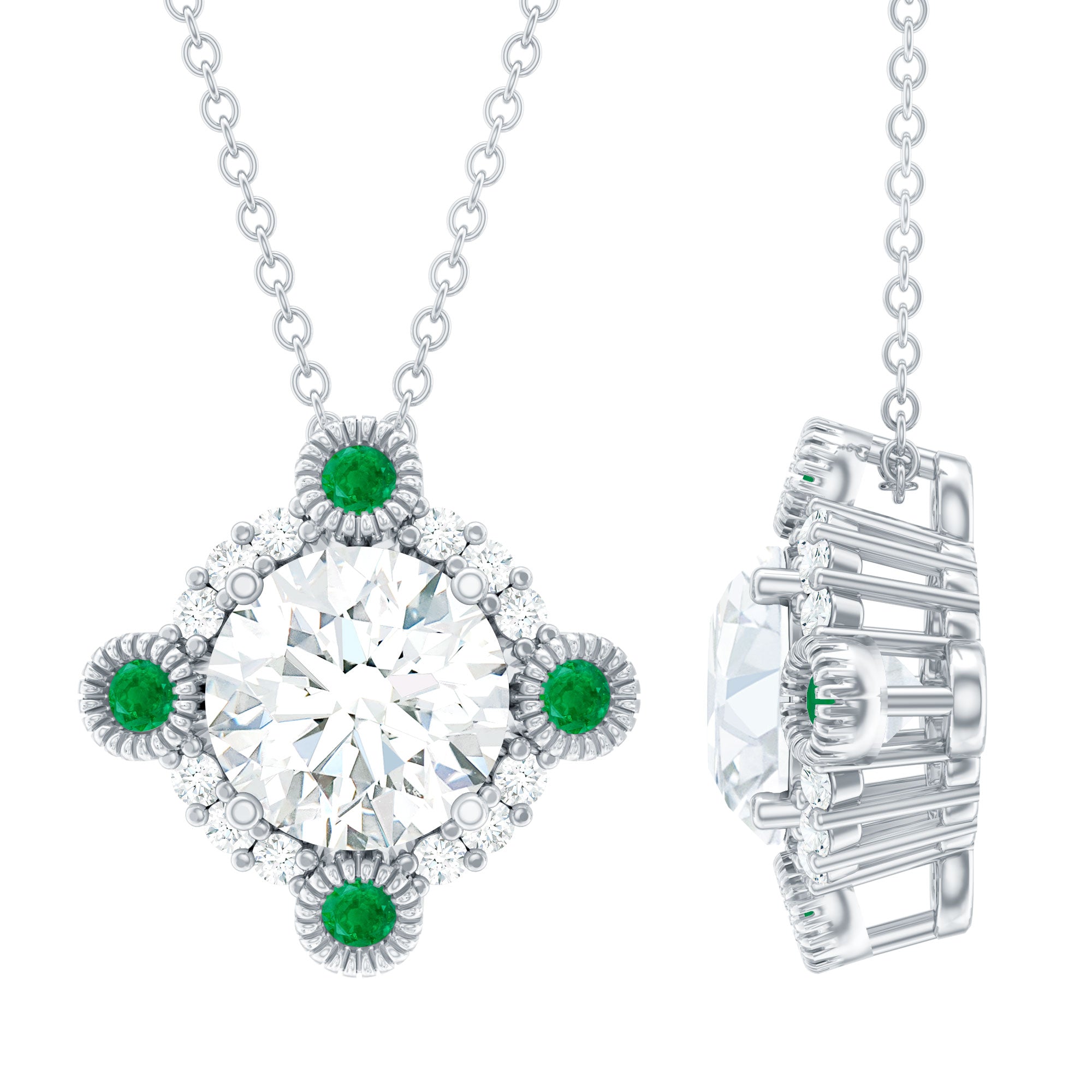 Lab Grown Diamond Bridal Necklace With Emerald Lab - ( EF-VS ) - Rosec Jewels
