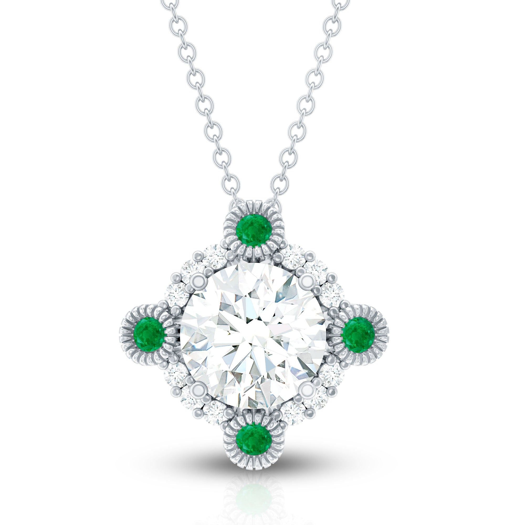 Lab Grown Diamond Bridal Necklace With Emerald Lab - ( EF-VS ) - Rosec Jewels