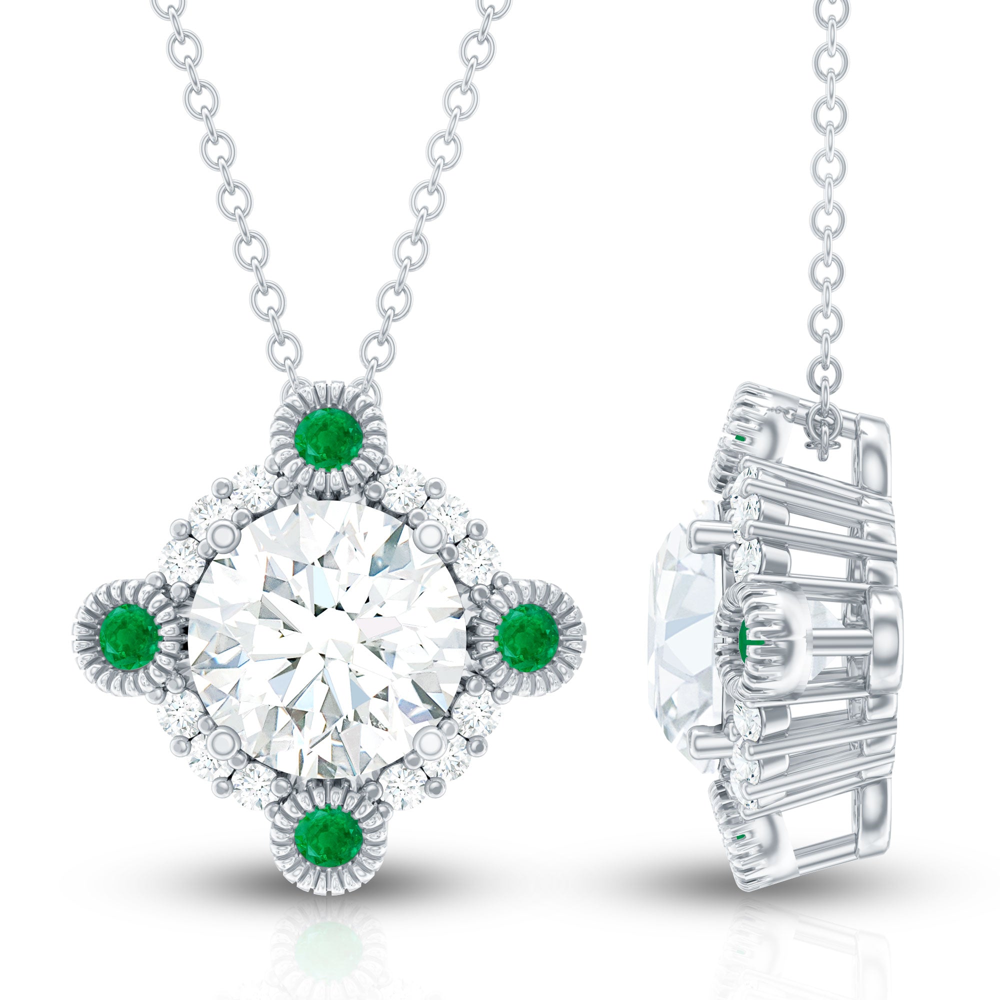 Lab Grown Diamond Bridal Necklace With Emerald Lab - ( EF-VS ) - Rosec Jewels