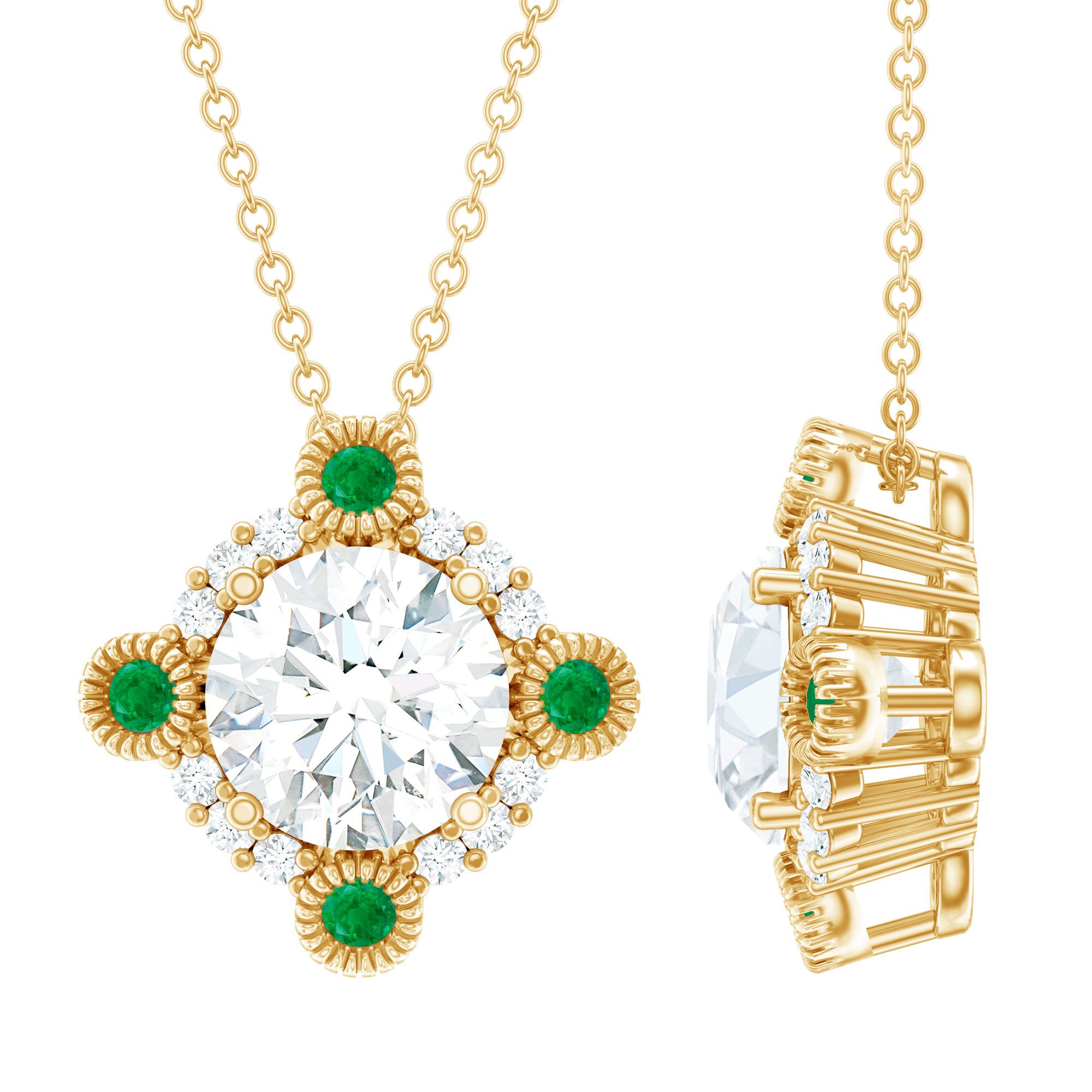 Lab Grown Diamond Bridal Necklace With Emerald Lab - ( EF-VS ) - Rosec Jewels