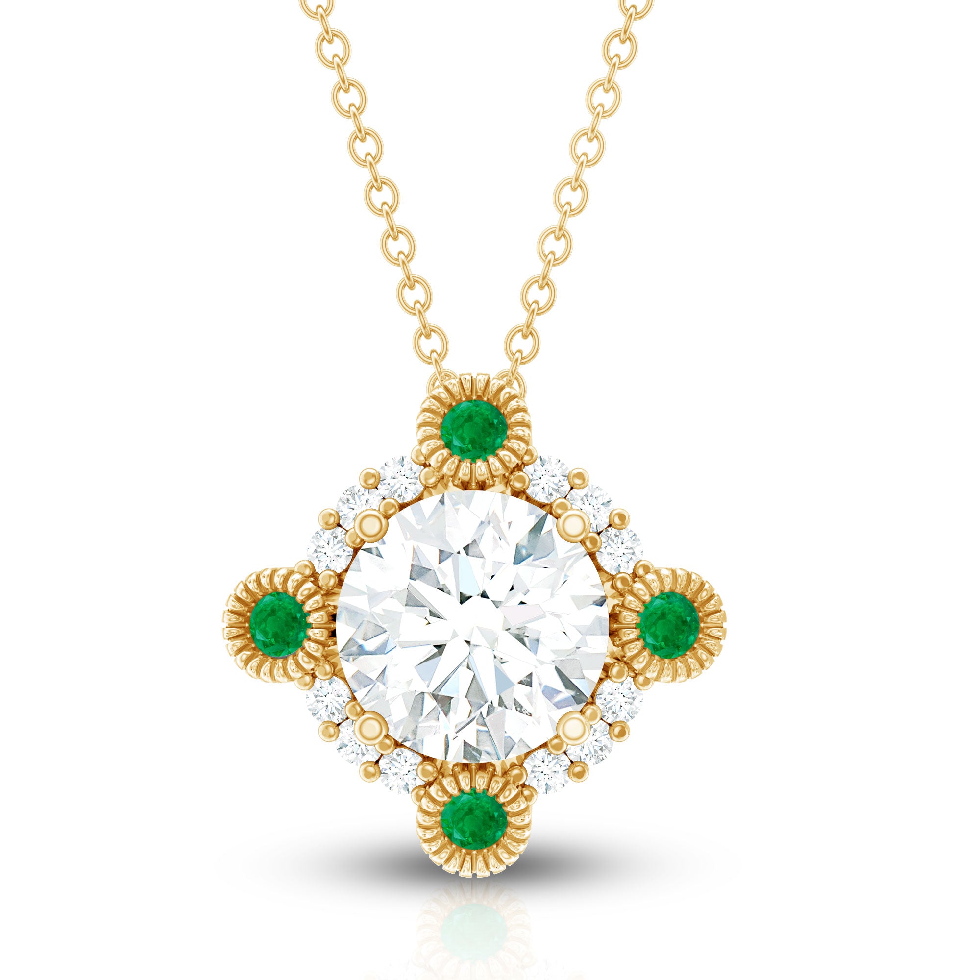 Lab Grown Diamond Bridal Necklace With Emerald Lab - ( EF-VS ) - Rosec Jewels
