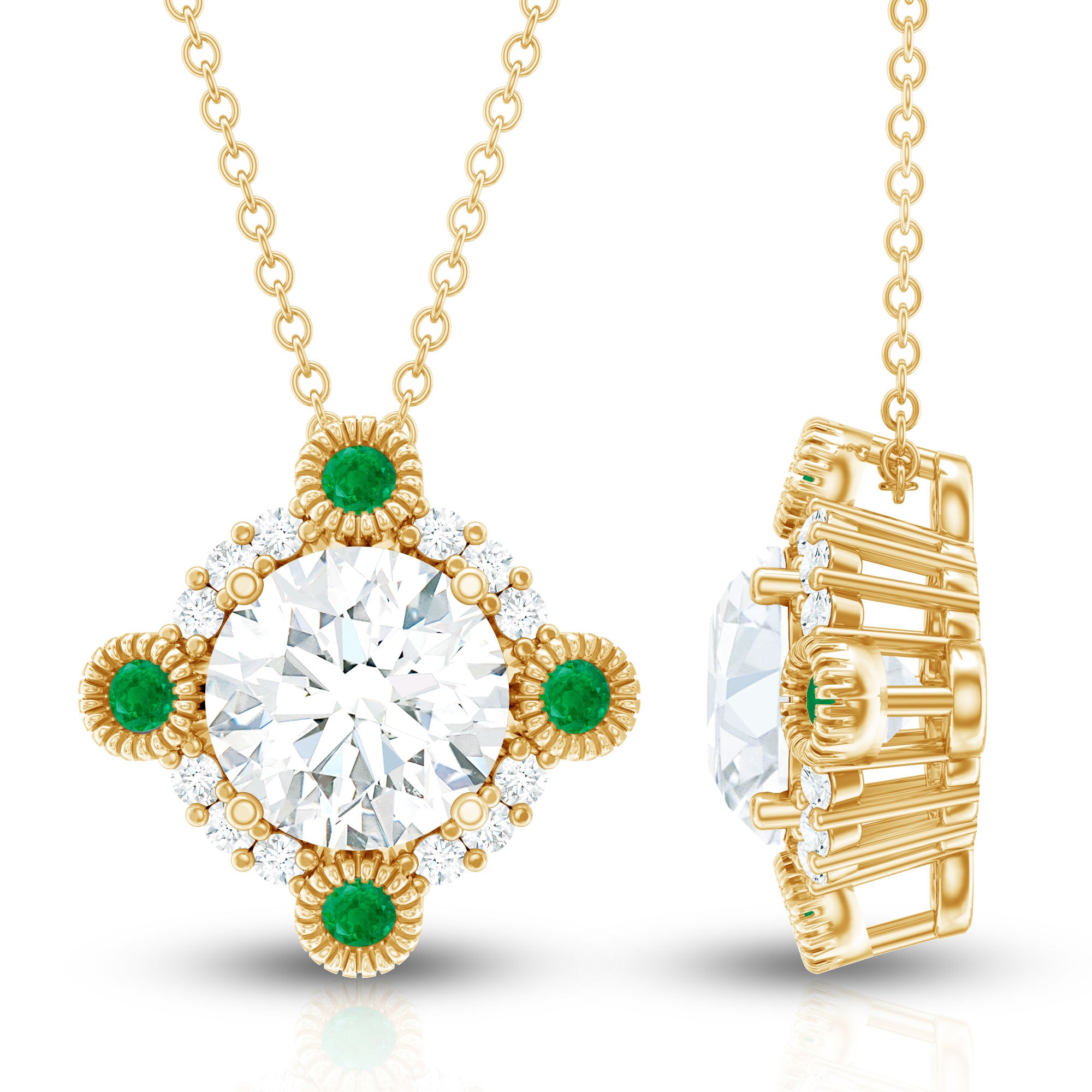 Lab Grown Diamond Bridal Necklace With Emerald Lab - ( EF-VS ) - Rosec Jewels
