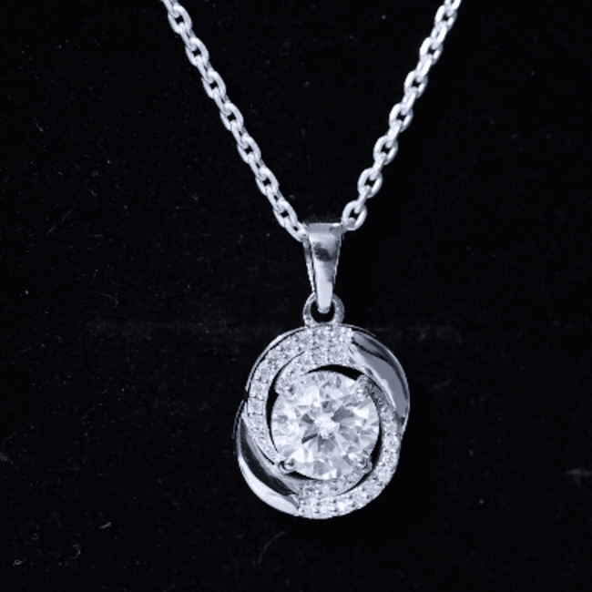 Prong Set 8 MM Round Lab Grown Diamond Swirl Pendant Necklace Lab - ( EF-VS ) - Rosec Jewels