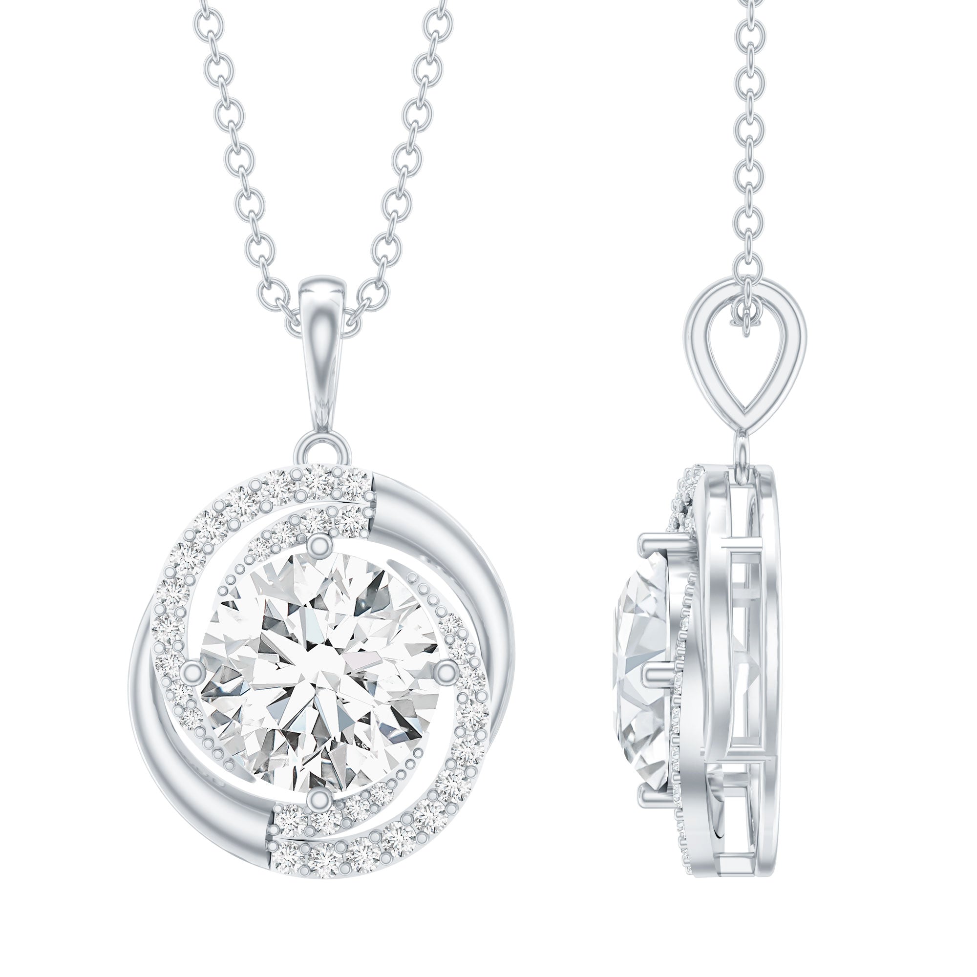 Prong Set 8 MM Round Lab Grown Diamond Swirl Pendant Necklace