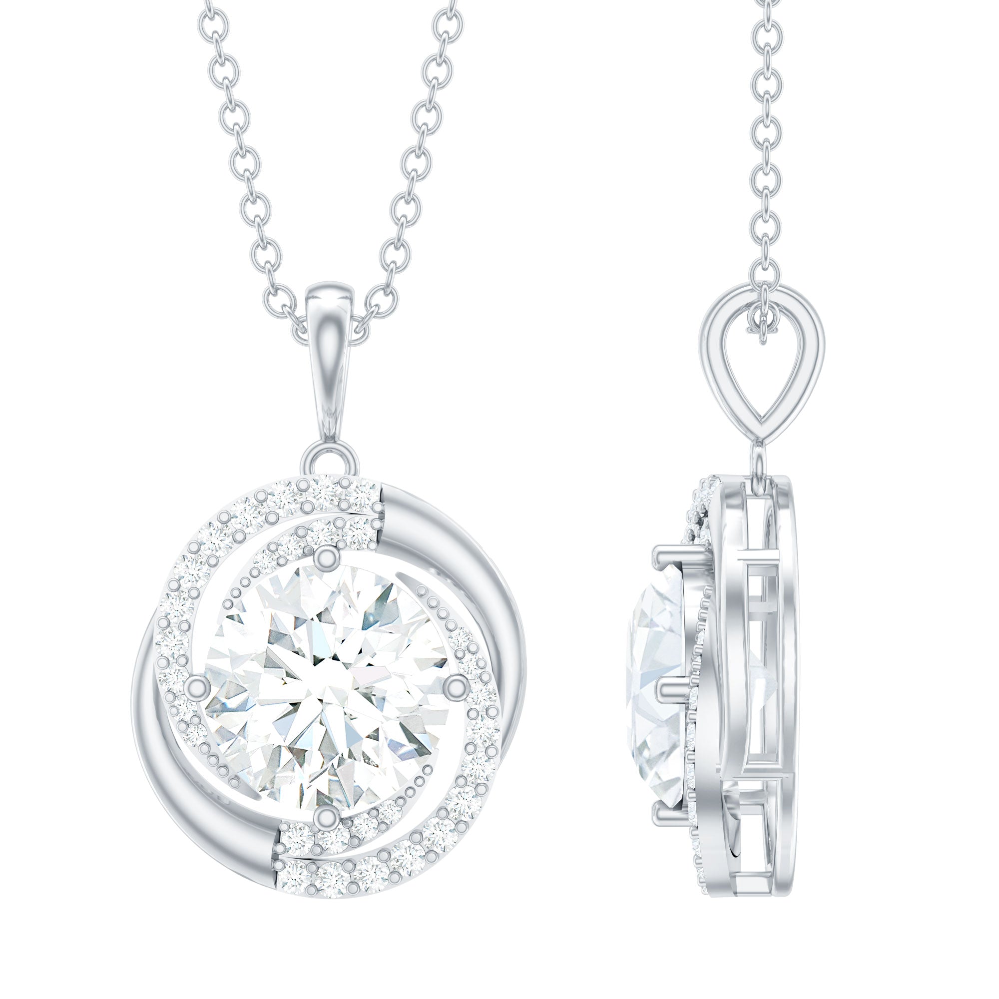 Prong Set 8 MM Round Lab Grown Diamond Swirl Pendant Necklace Lab - ( EF-VS ) - Rosec Jewels