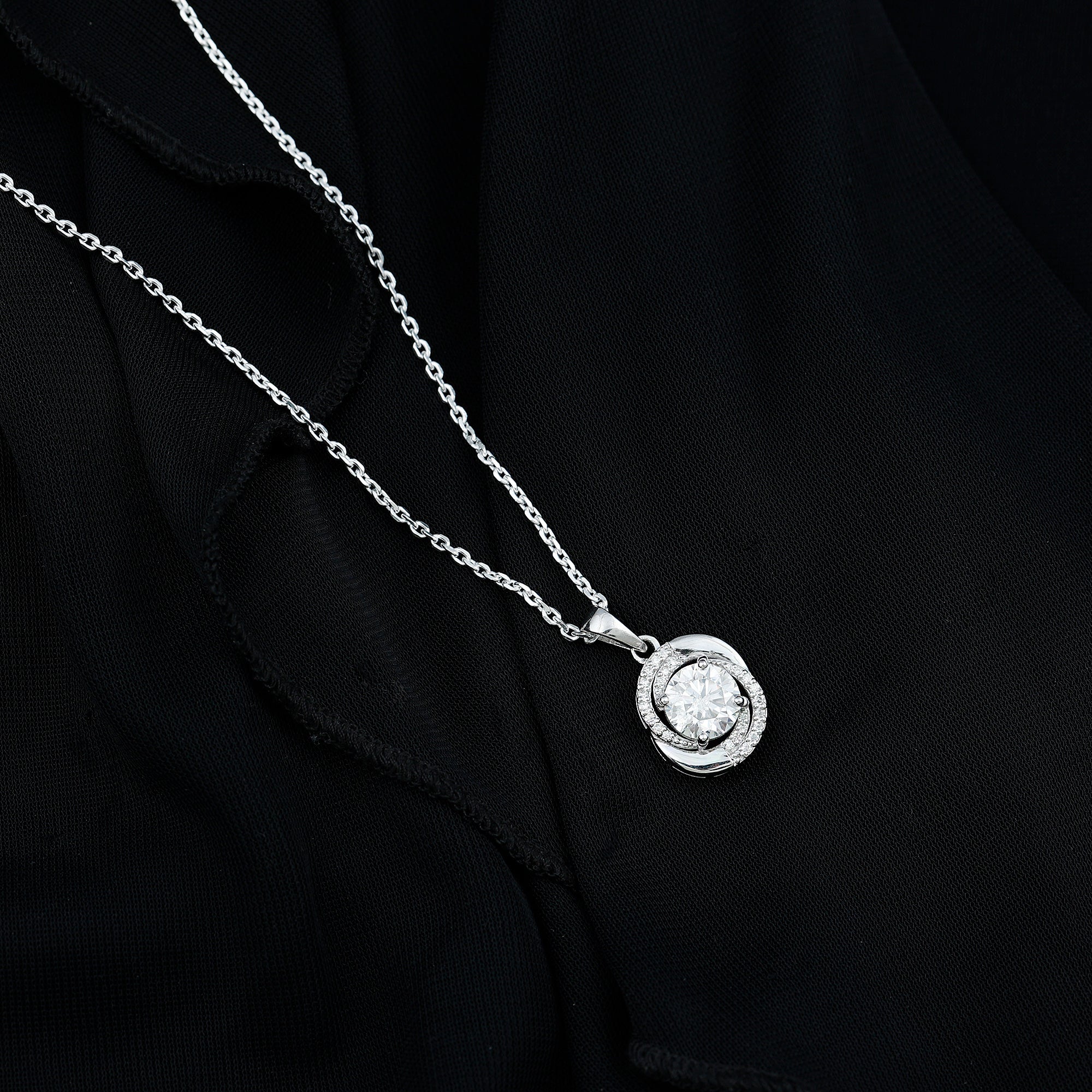 Prong Set 8 MM Round Lab Grown Diamond Swirl Pendant Necklace Lab - ( EF-VS ) - Rosec Jewels