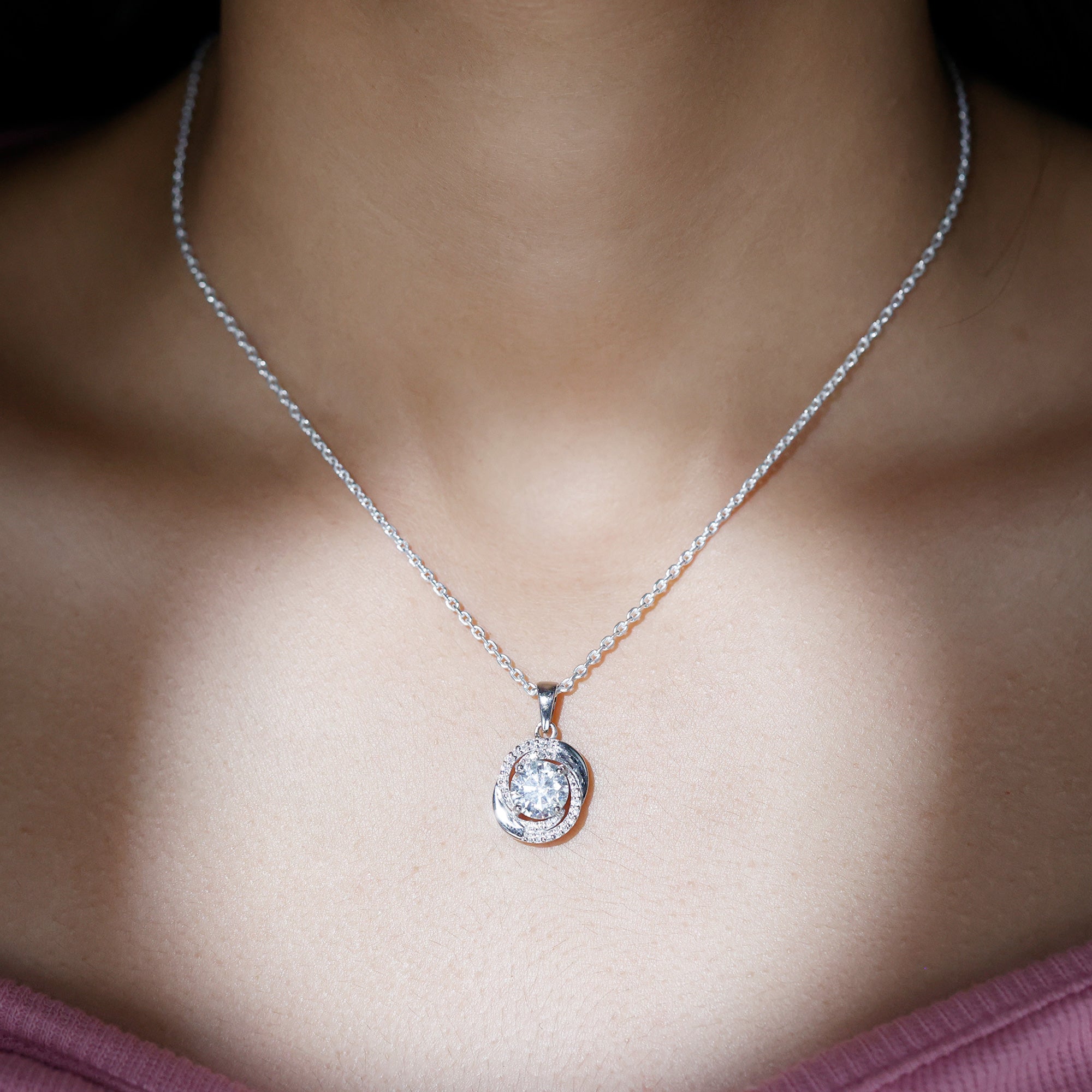 Prong Set 8 MM Round Lab Grown Diamond Swirl Pendant Necklace Lab - ( EF-VS ) - Rosec Jewels