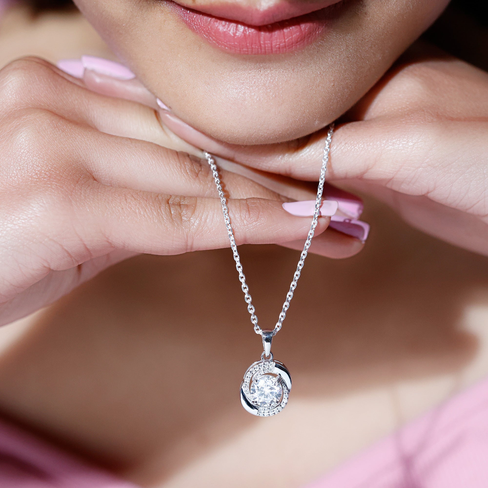 Prong Set 8 MM Round Lab Grown Diamond Swirl Pendant Necklace Lab - ( EF-VS ) - Rosec Jewels
