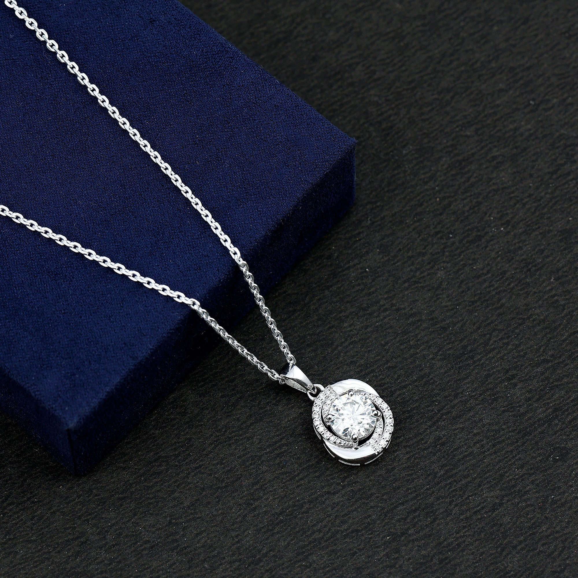 Prong Set 8 MM Round Lab Grown Diamond Swirl Pendant Necklace Lab - ( EF-VS ) - Rosec Jewels