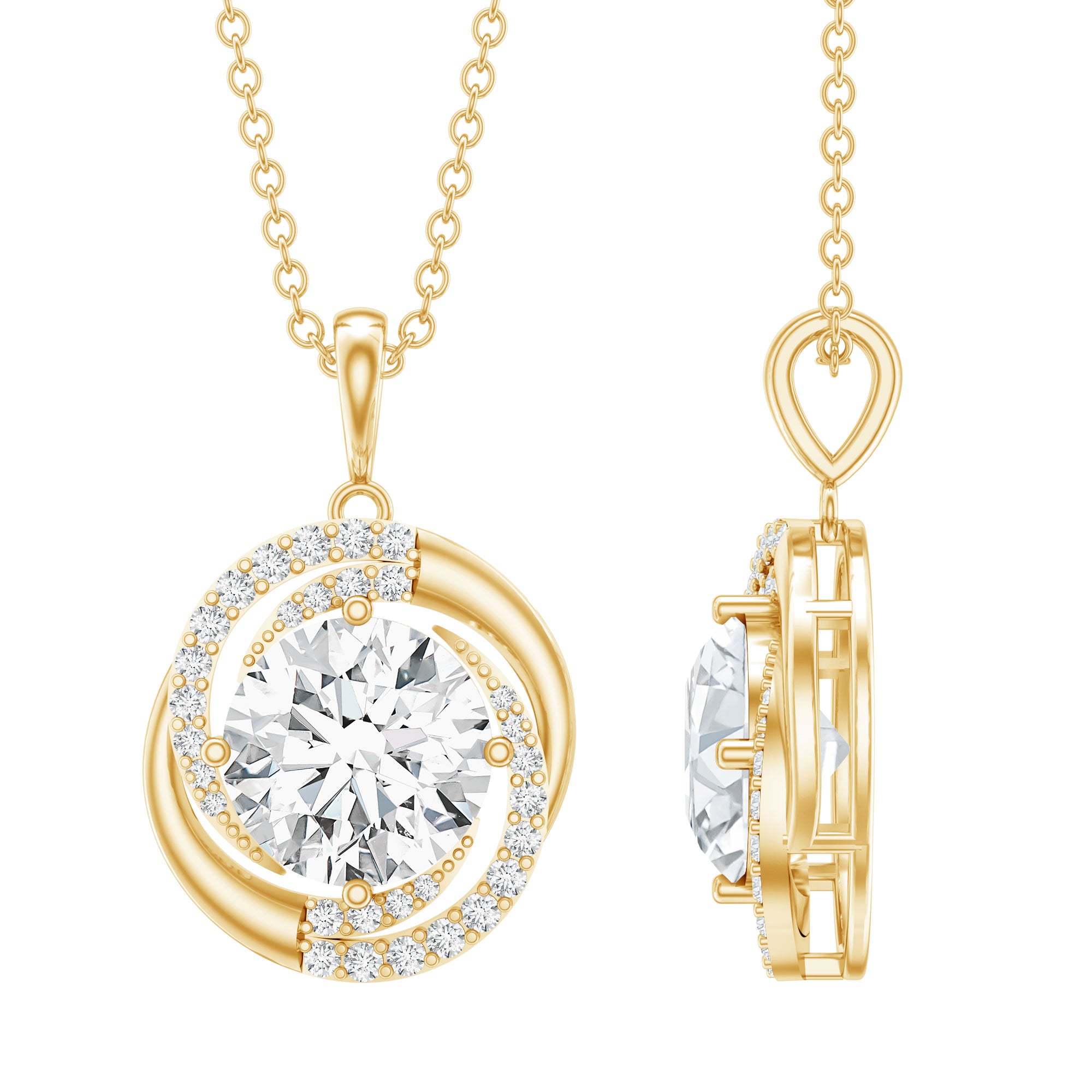Prong Set 8 MM Round Lab Grown Diamond Swirl Pendant Necklace Lab - ( EF-VS ) - Rosec Jewels