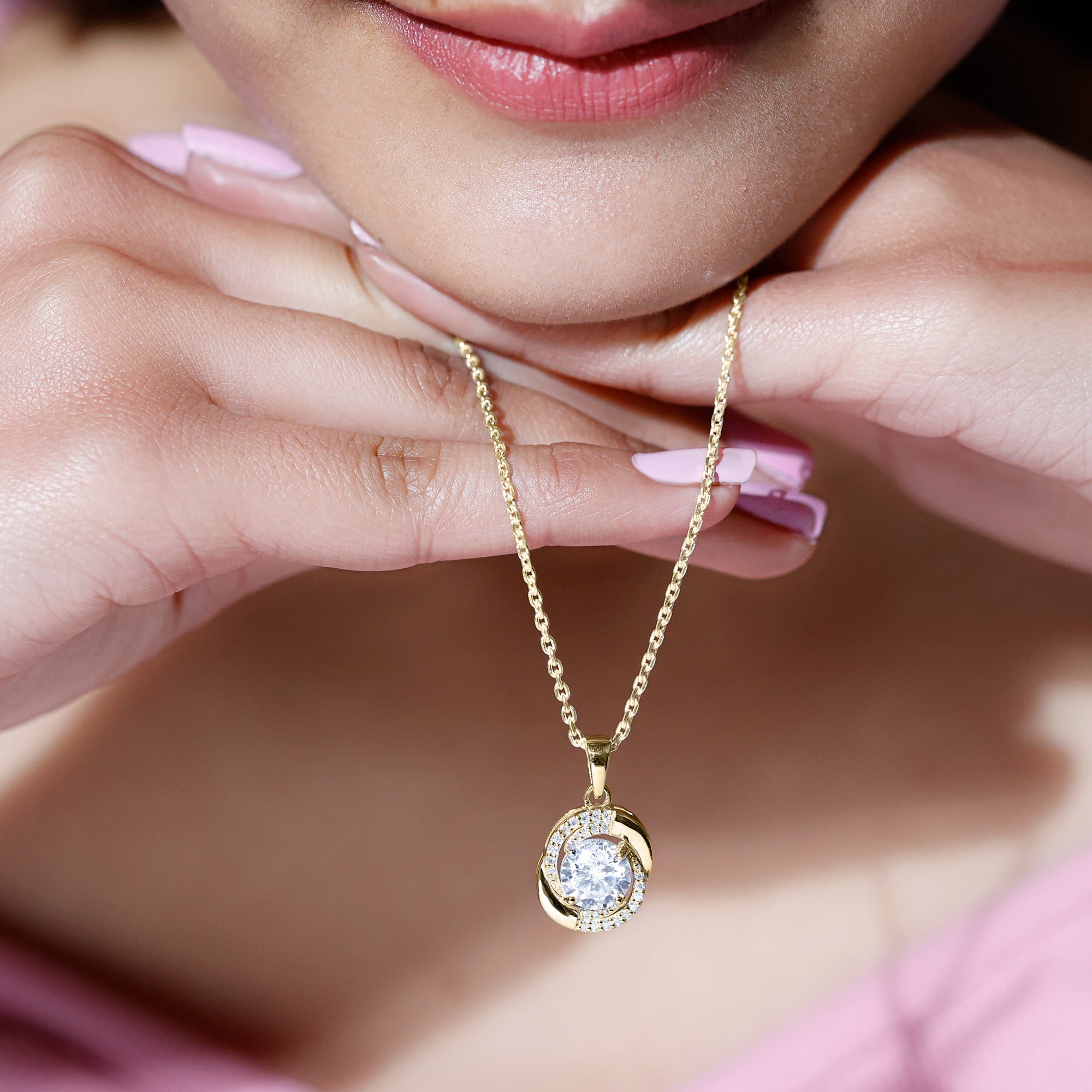 Prong Set 8 MM Round Lab Grown Diamond Swirl Pendant Necklace Lab - ( EF-VS ) - Rosec Jewels