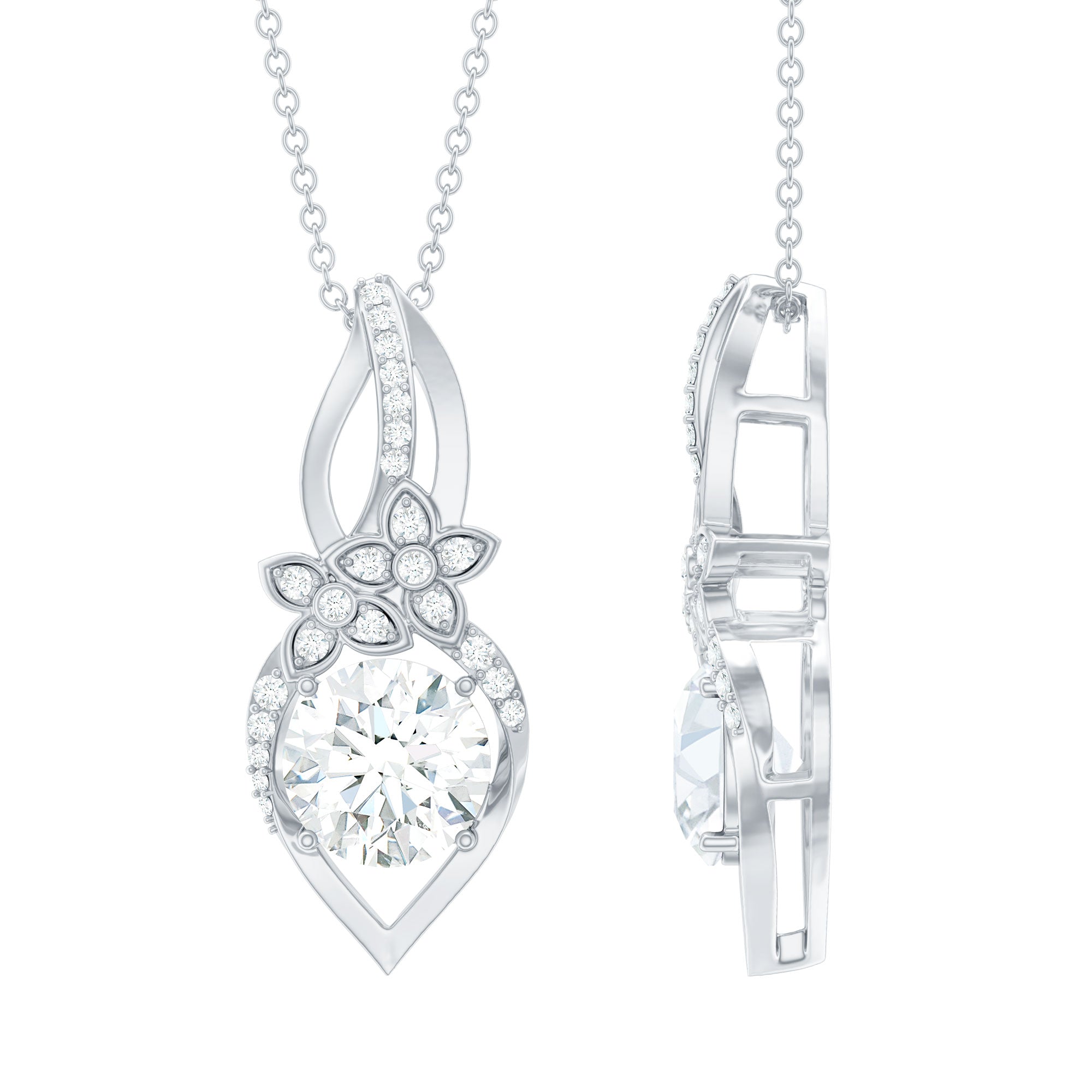 Lab Grown Diamond Flower Statement Necklace Lab - ( EF-VS ) - Rosec Jewels