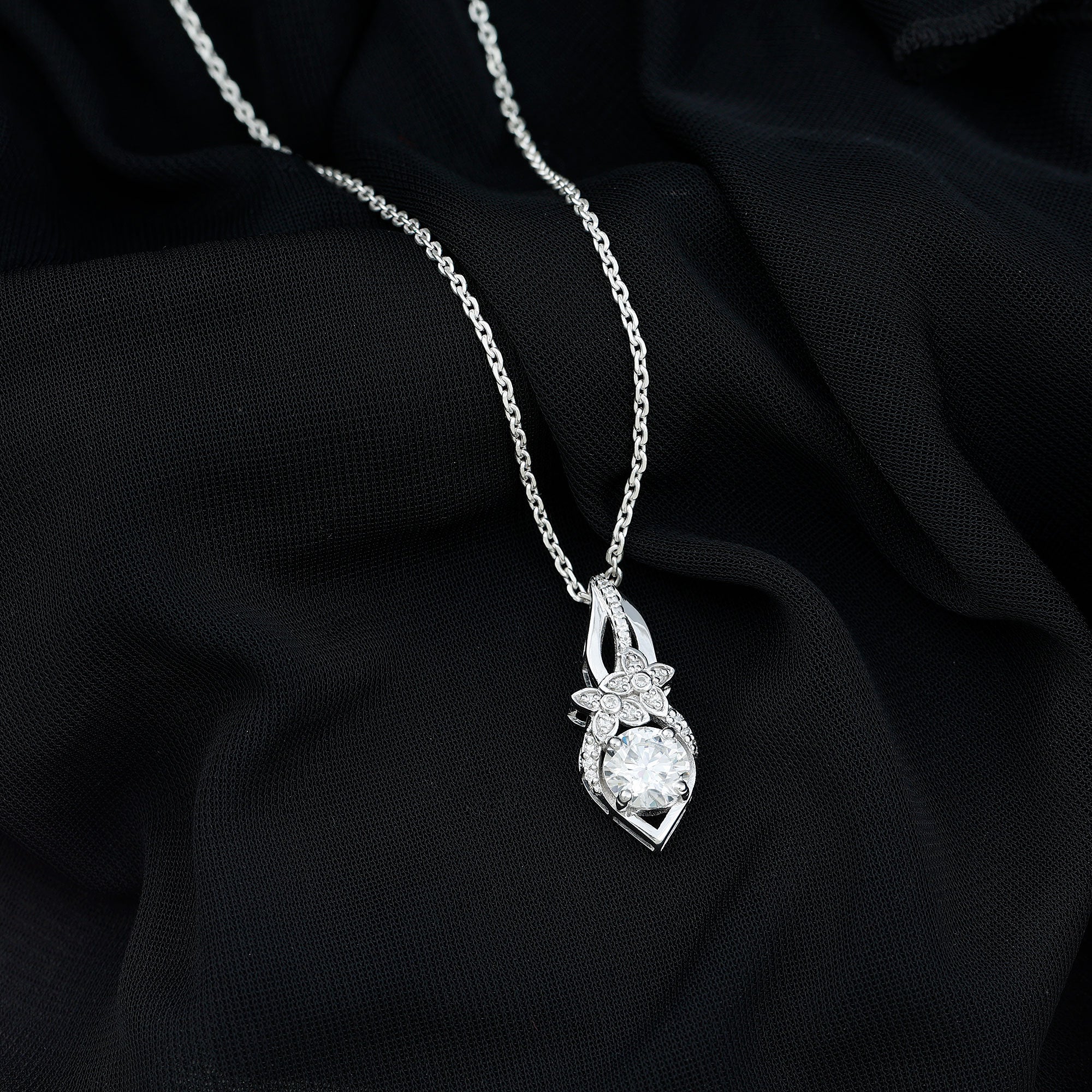 Lab Grown Diamond Flower Statement Necklace Lab - ( EF-VS ) - Rosec Jewels