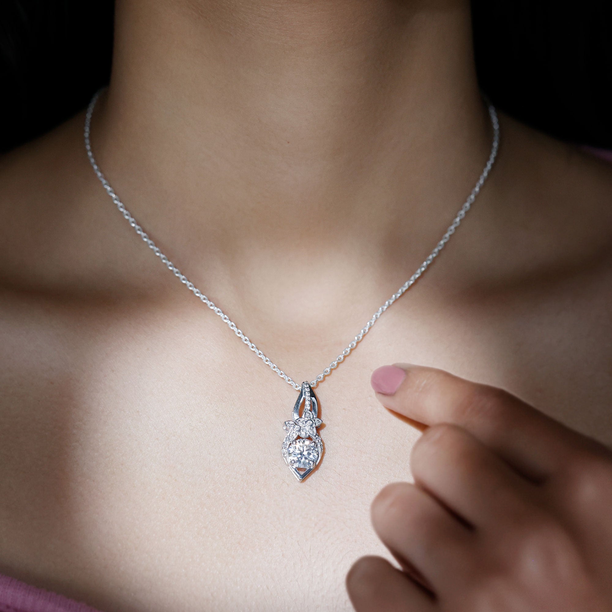 Lab Grown Diamond Flower Statement Necklace Lab - ( EF-VS ) - Rosec Jewels