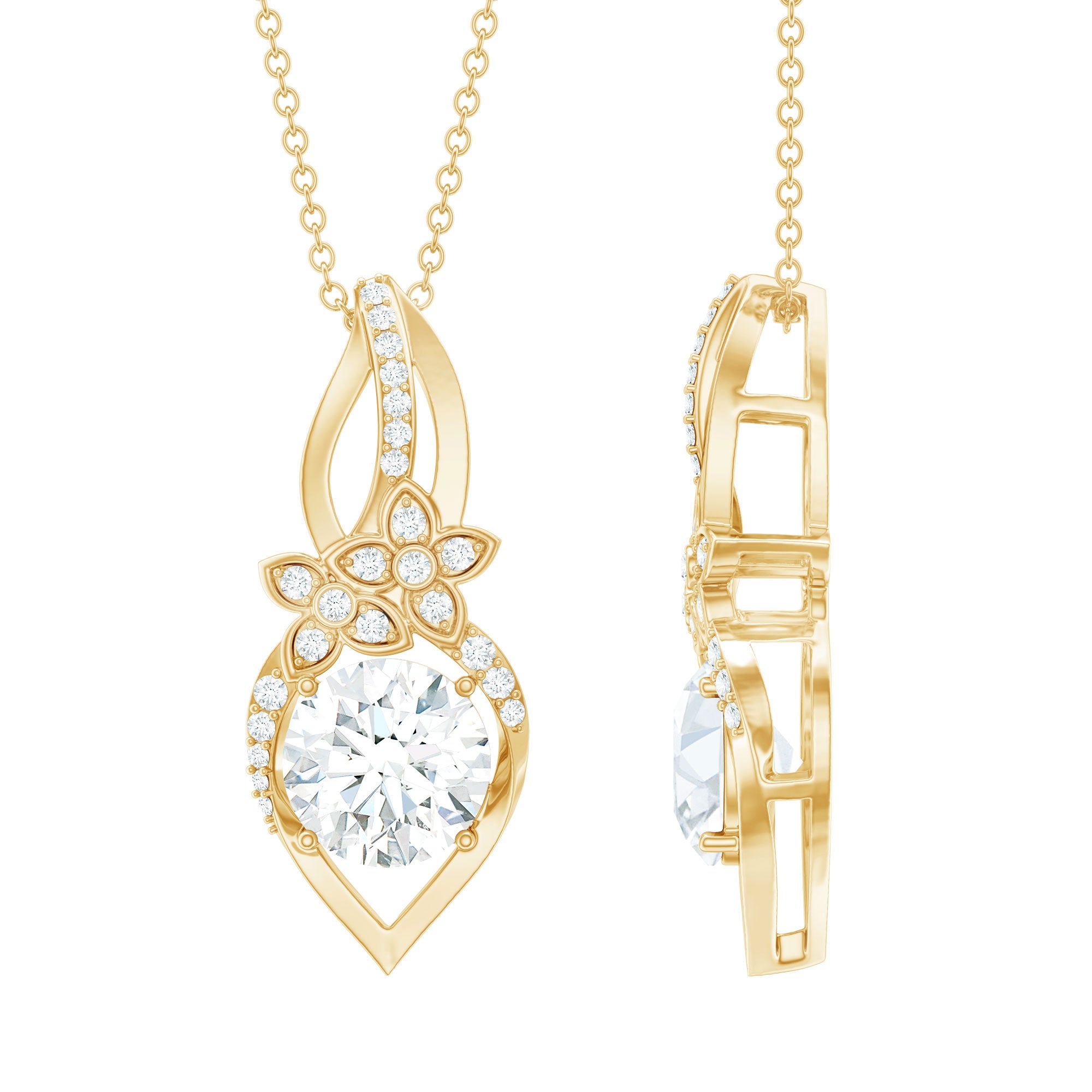Lab Grown Diamond Flower Statement Necklace Lab - ( EF-VS ) - Rosec Jewels