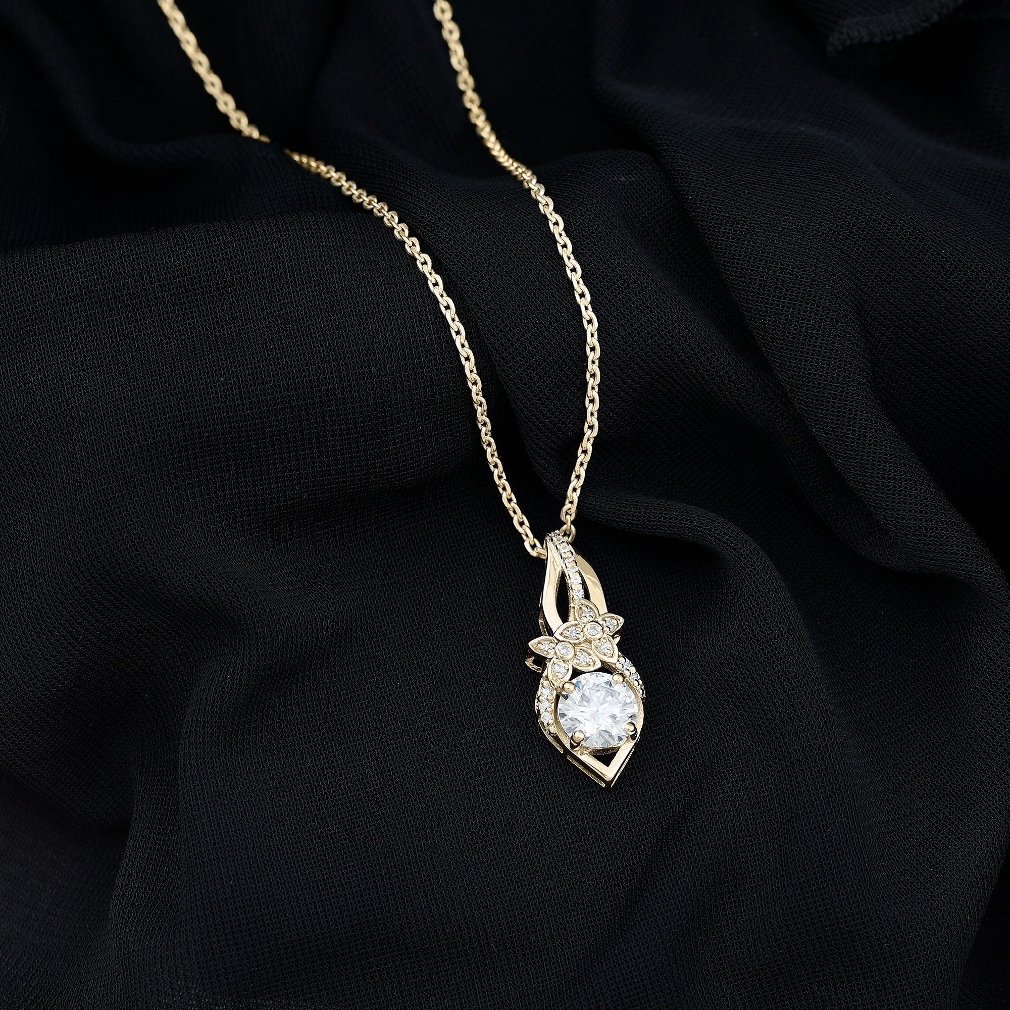 Lab Grown Diamond Flower Statement Necklace Lab - ( EF-VS ) - Rosec Jewels