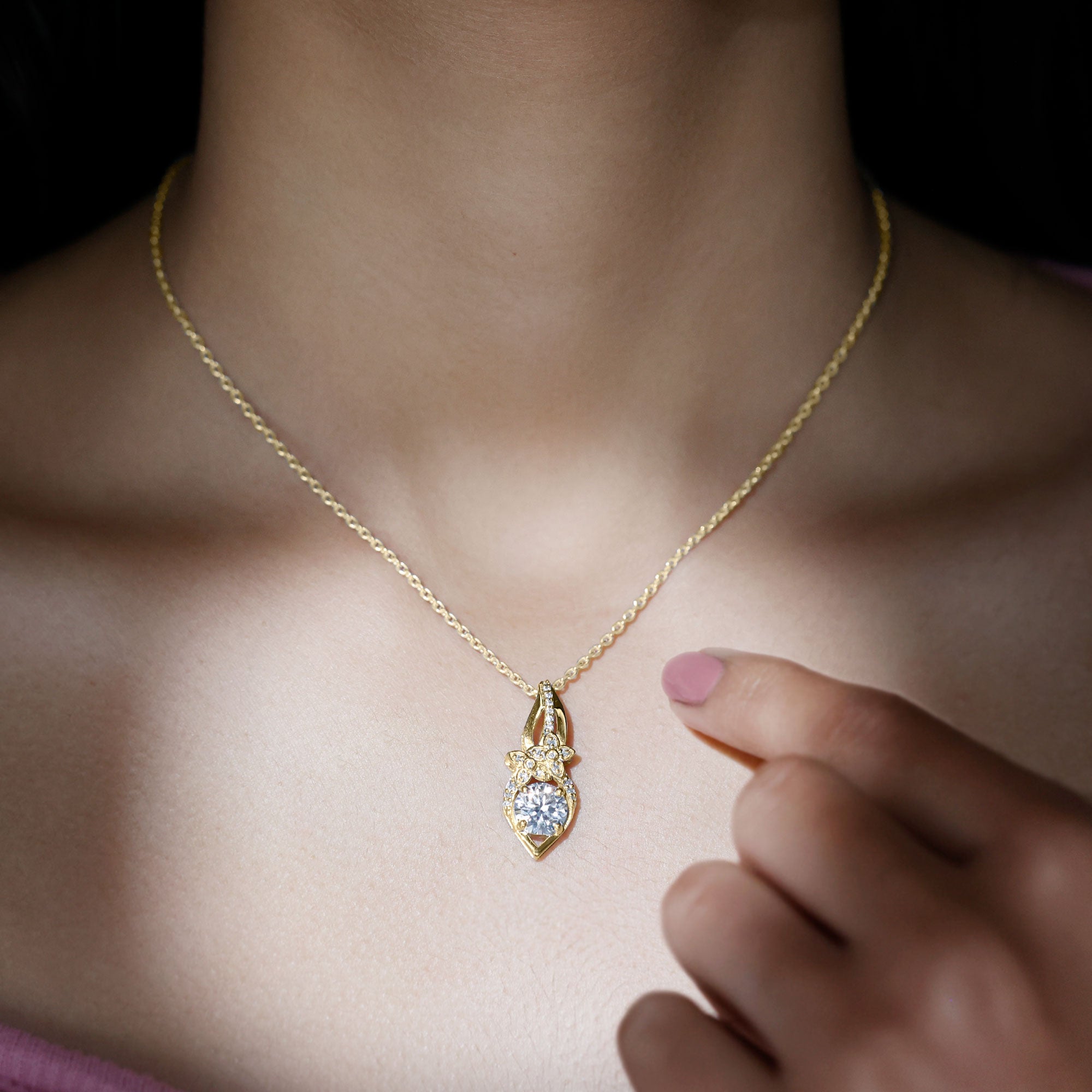 Lab Grown Diamond Flower Statement Necklace Lab - ( EF-VS ) - Rosec Jewels