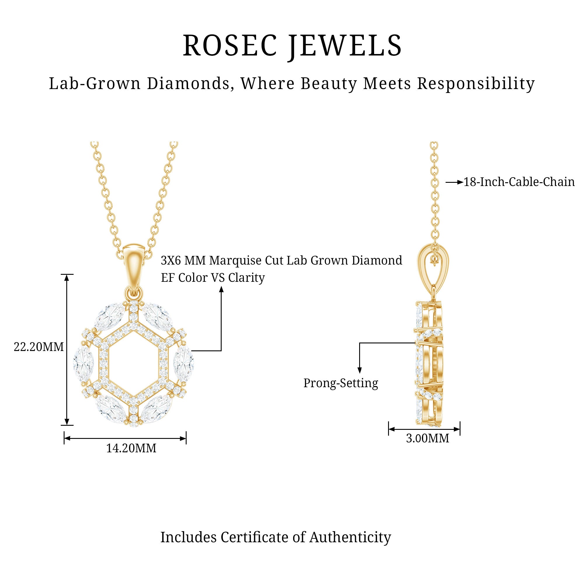 Vintage Style Lab Grown Diamond Wedding Designer Pendant Lab - ( EF-VS ) - Rosec Jewels