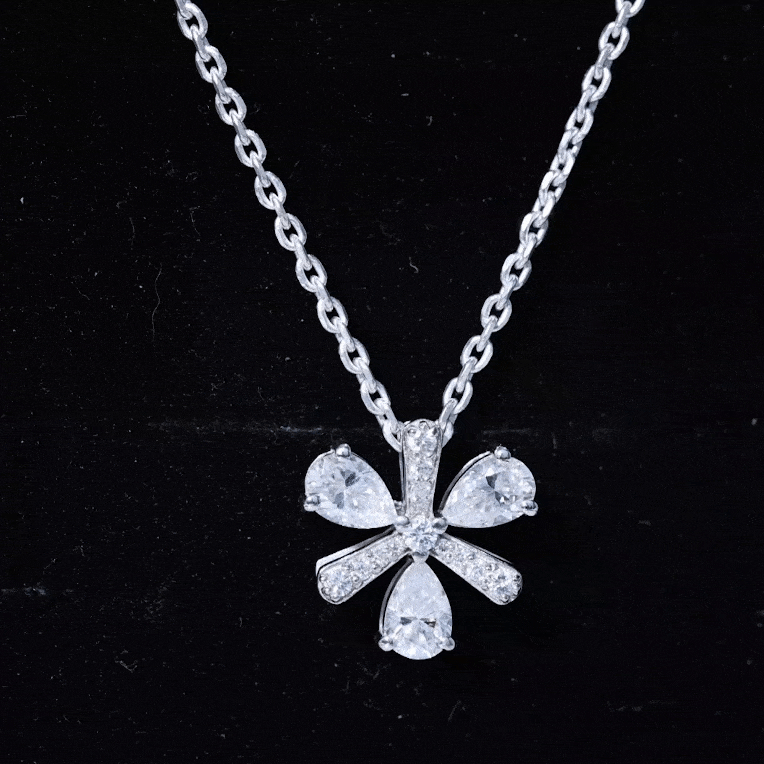 Certified Pear Shape Lab Grown Diamond Flower Pendant Necklace Lab - ( EF-VS ) - Rosec Jewels