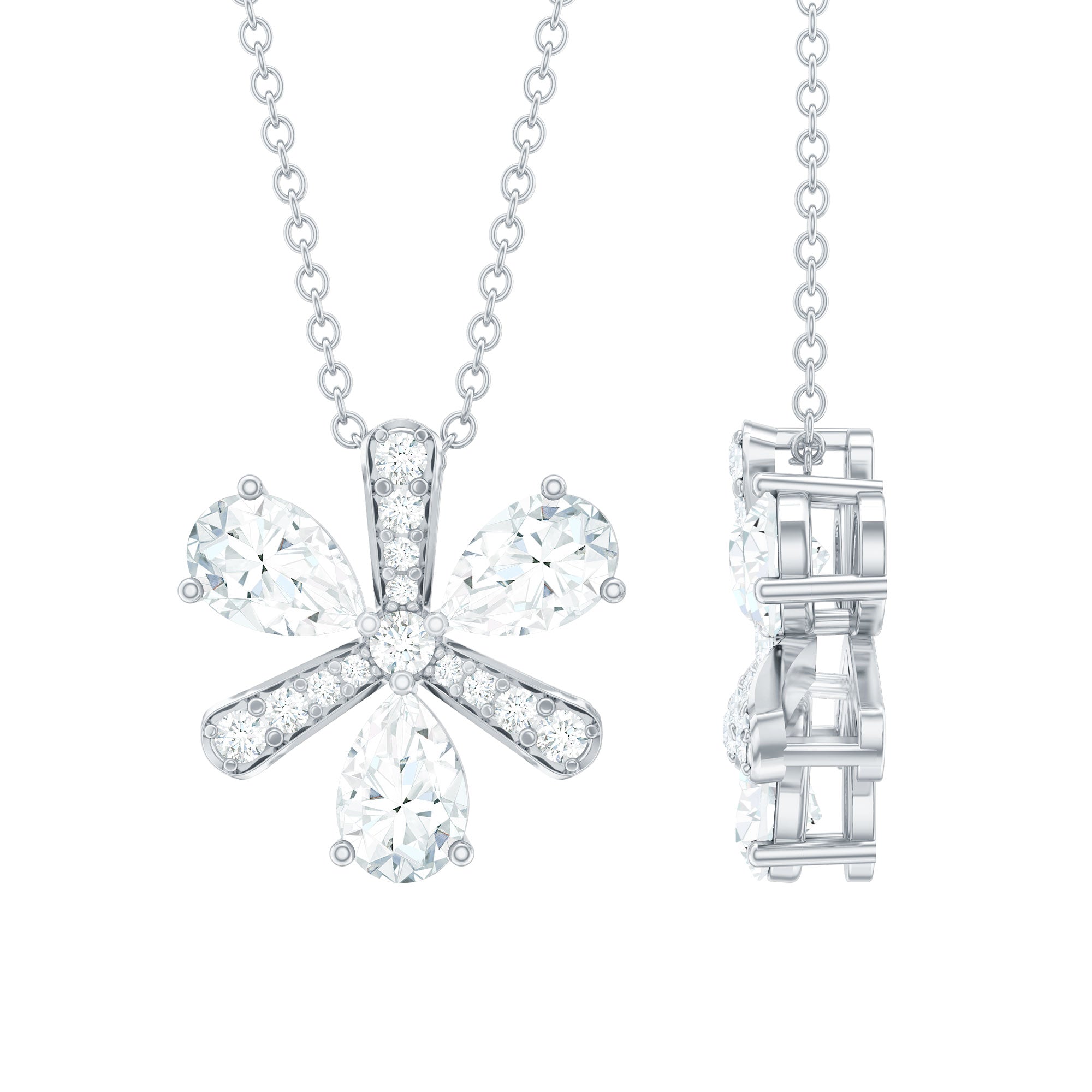 Certified Pear Shape Lab Grown Diamond Flower Pendant Necklace Lab - ( EF-VS ) - Rosec Jewels