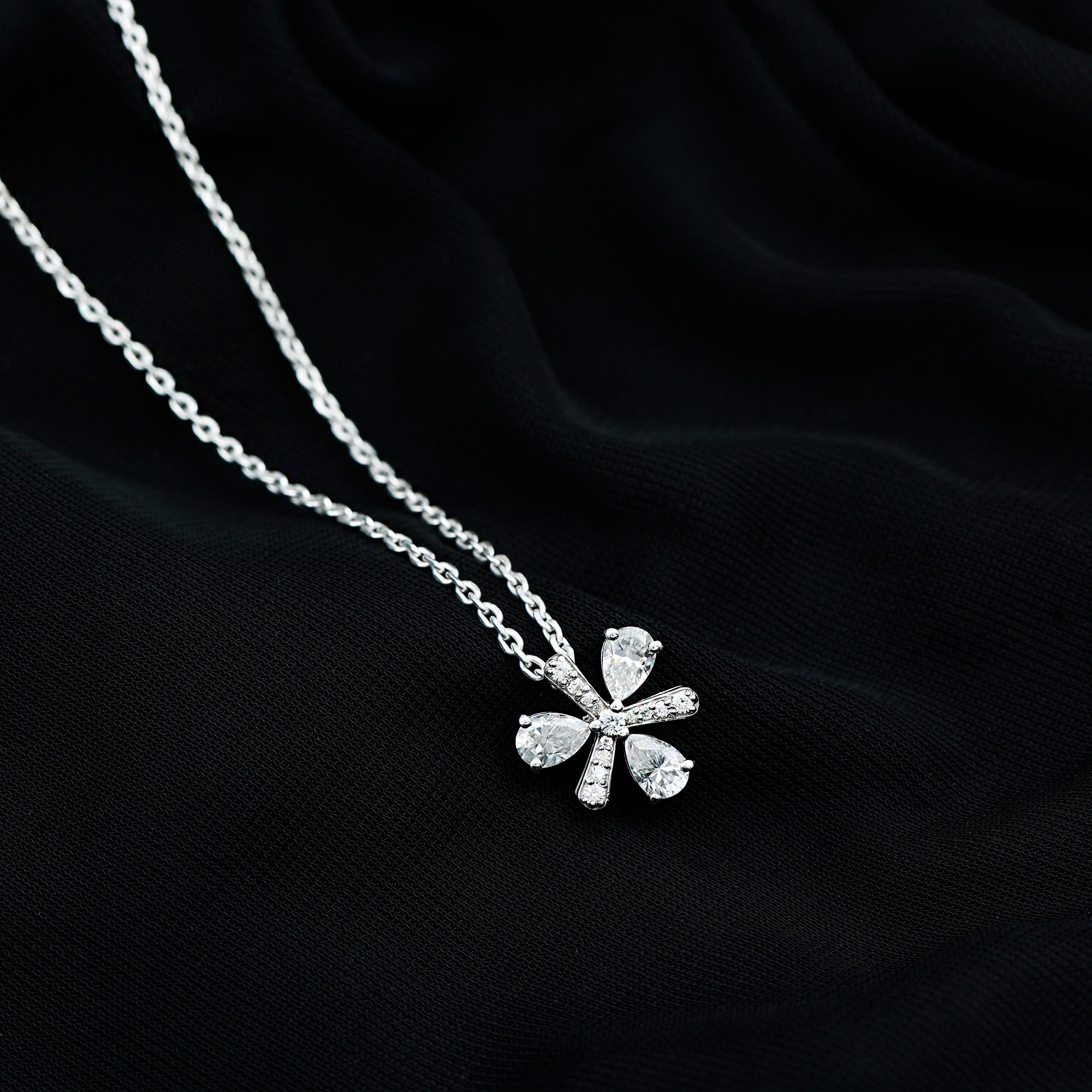 Certified Pear Shape Lab Grown Diamond Flower Pendant Necklace Lab - ( EF-VS ) - Rosec Jewels