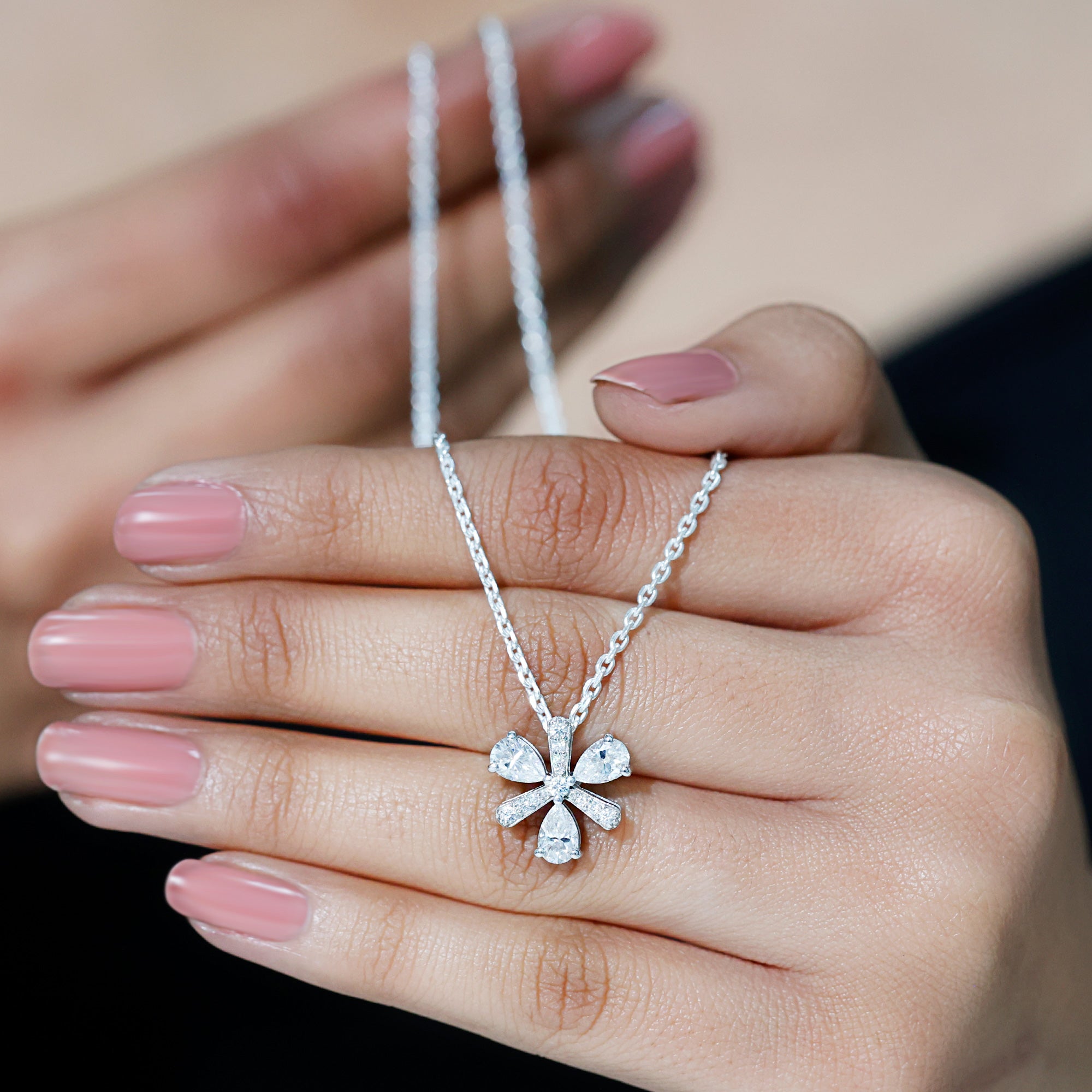Certified Pear Shape Lab Grown Diamond Flower Pendant Necklace Lab - ( EF-VS ) - Rosec Jewels