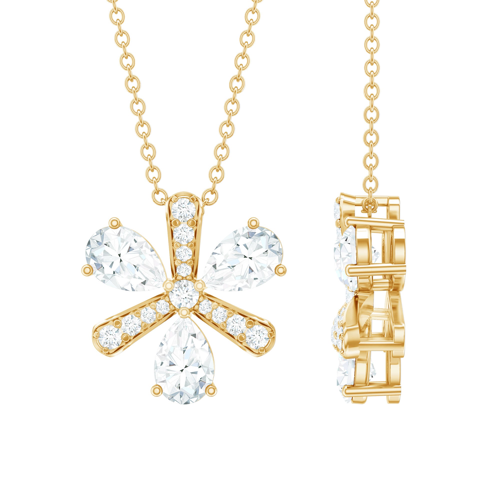Certified Pear Shape Lab Grown Diamond Flower Pendant Necklace Lab - ( EF-VS ) - Rosec Jewels