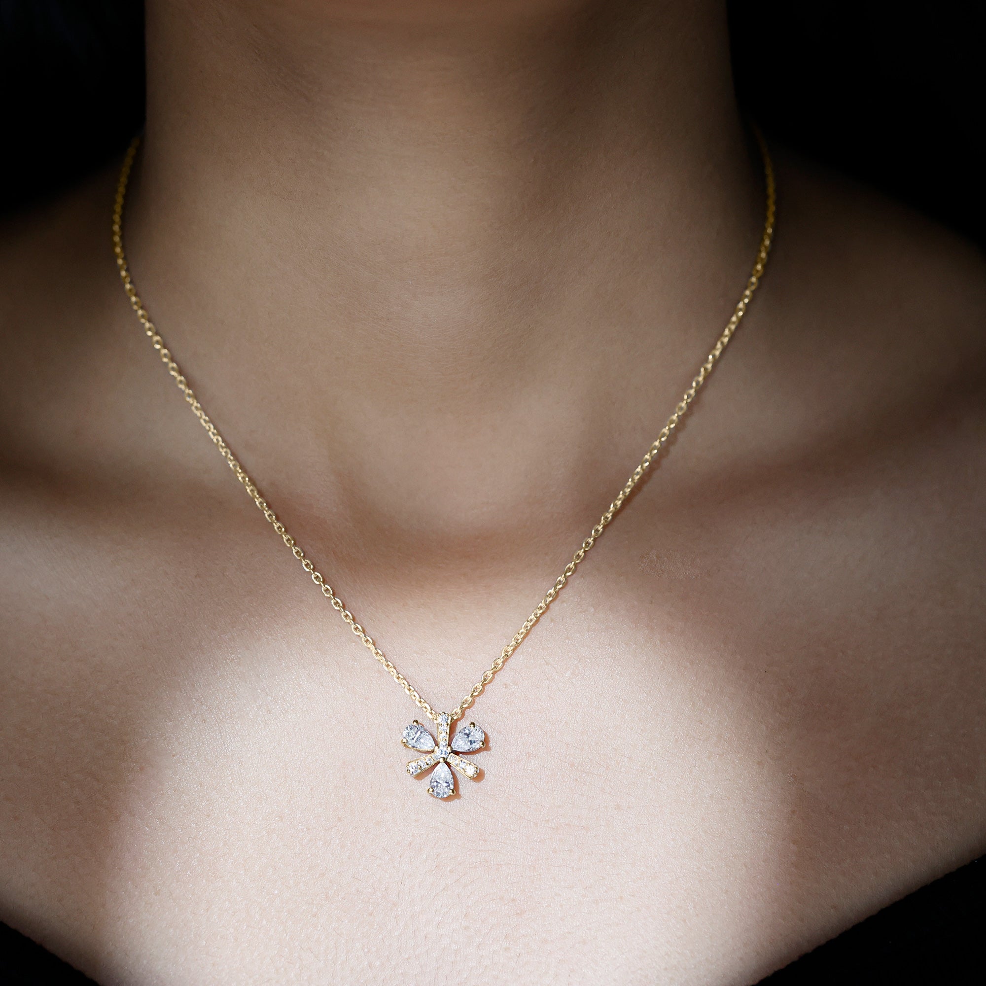 Certified Pear Shape Lab Grown Diamond Flower Pendant Necklace Lab - ( EF-VS ) - Rosec Jewels