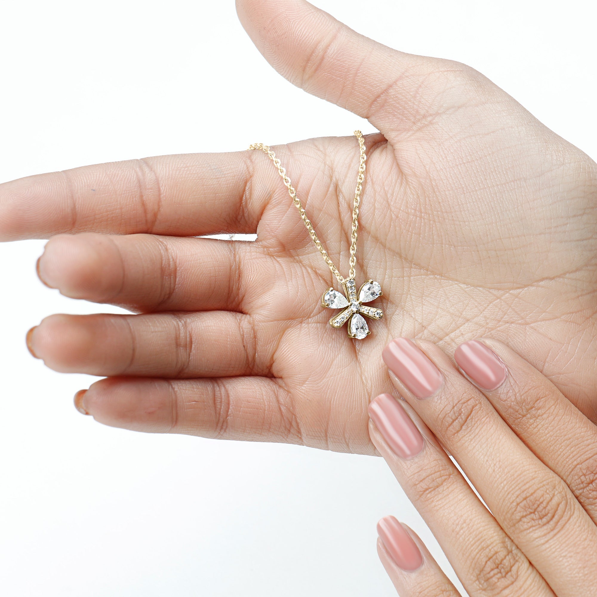 Certified Pear Shape Lab Grown Diamond Flower Pendant Necklace Lab - ( EF-VS ) - Rosec Jewels