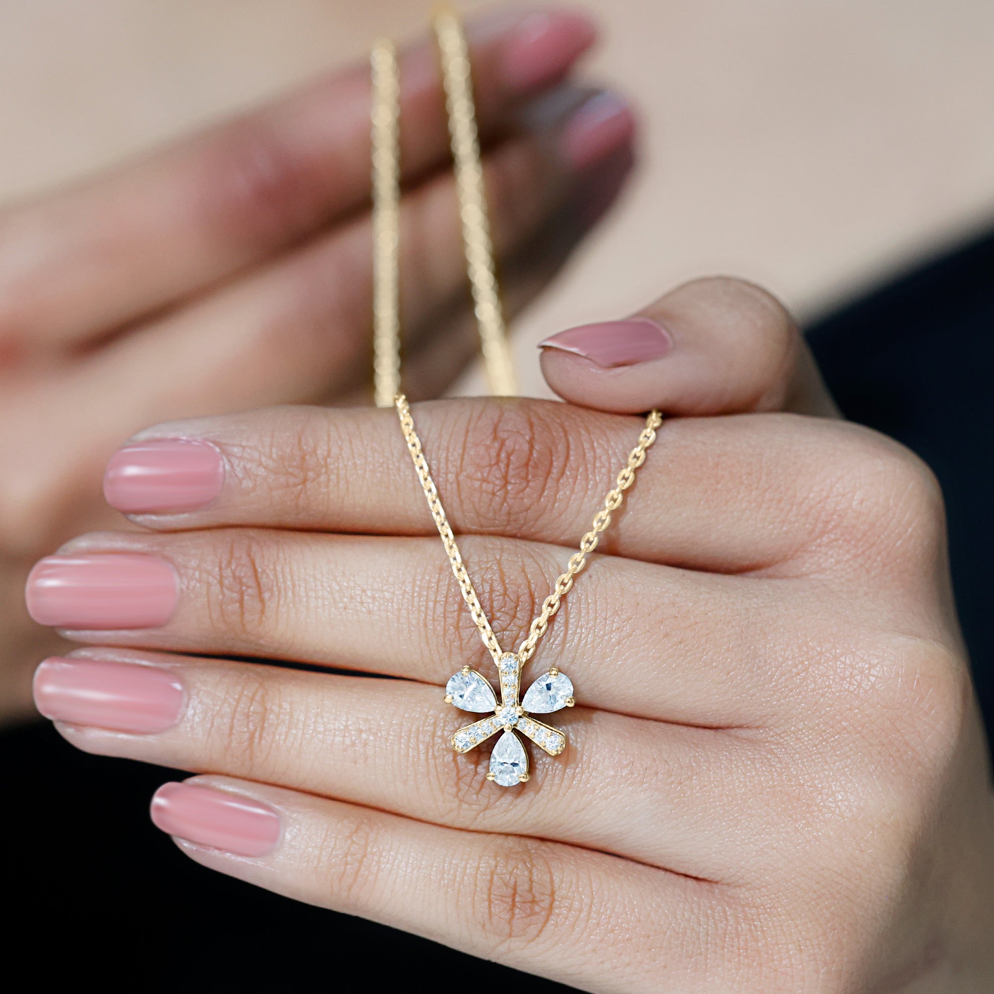 Certified Pear Shape Lab Grown Diamond Flower Pendant Necklace Lab - ( EF-VS ) - Rosec Jewels