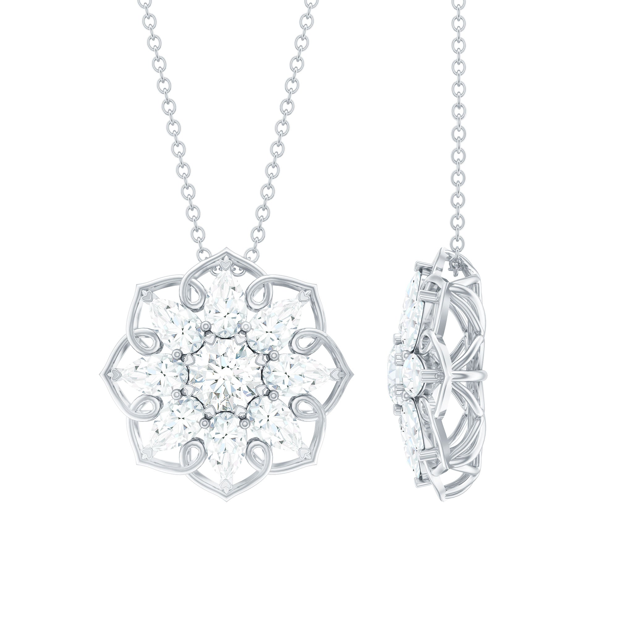 Lab Grown Diamond Statement Flower Necklace Lab - ( EF-VS ) - Rosec Jewels