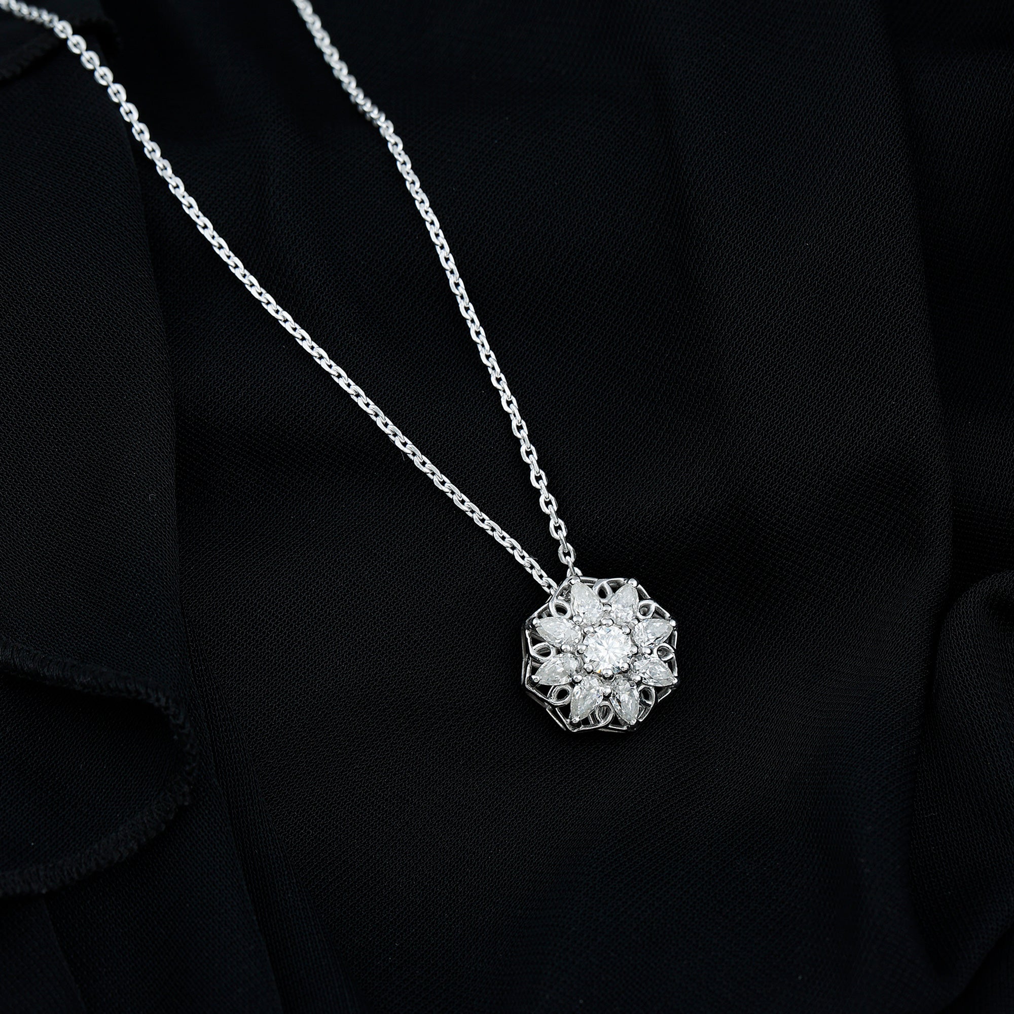 Lab Grown Diamond Statement Flower Necklace Lab - ( EF-VS ) - Rosec Jewels