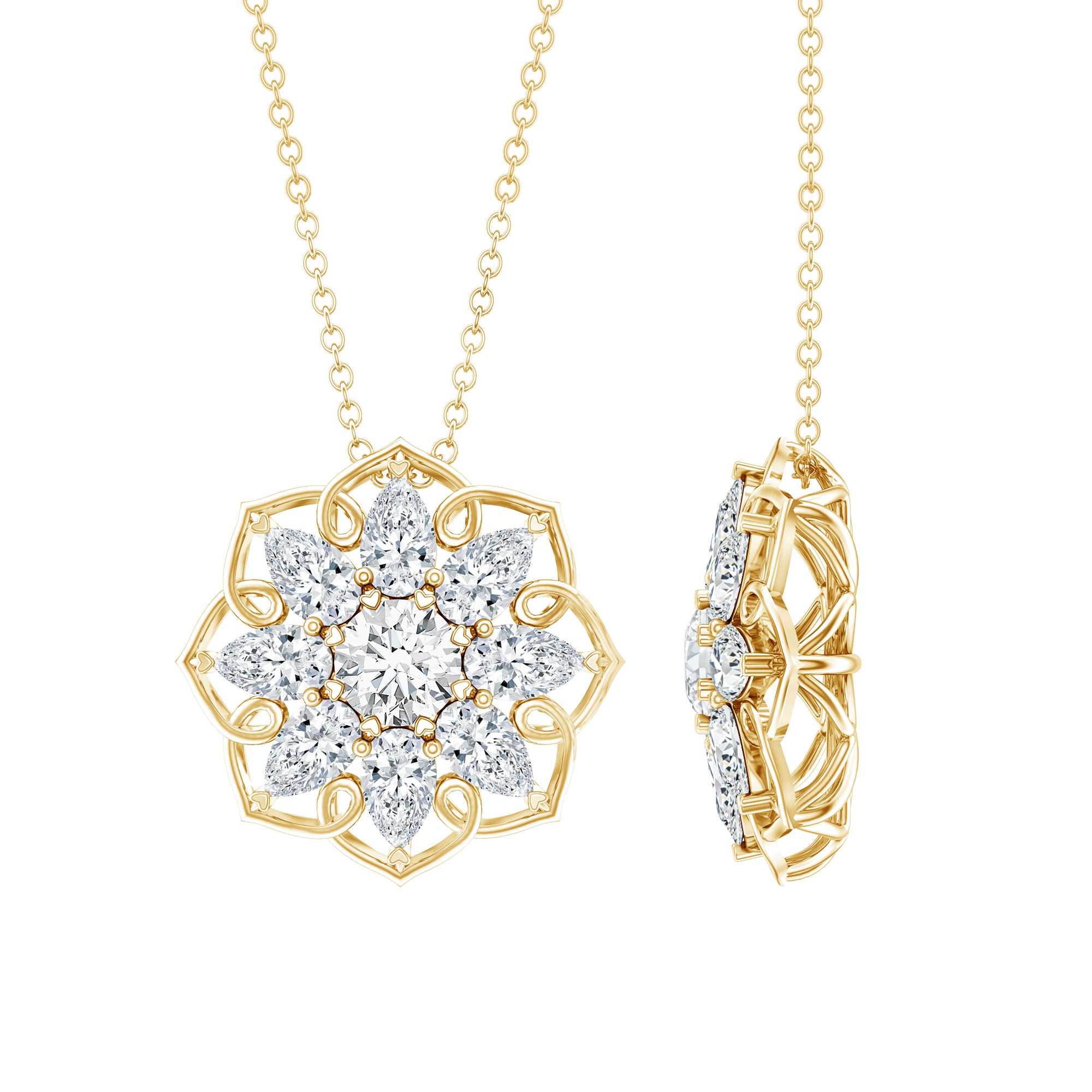 Lab Grown Diamond Statement Flower Necklace Lab - ( EF-VS ) - Rosec Jewels