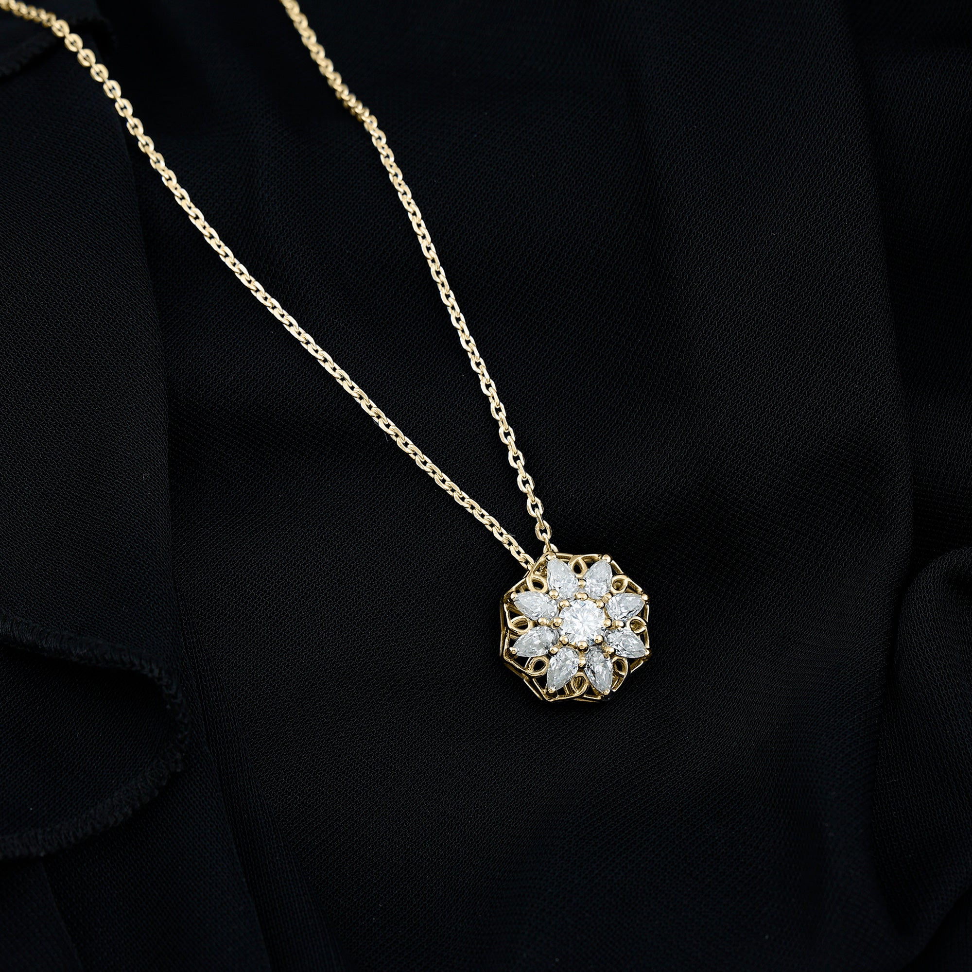 Lab Grown Diamond Statement Flower Necklace Lab - ( EF-VS ) - Rosec Jewels