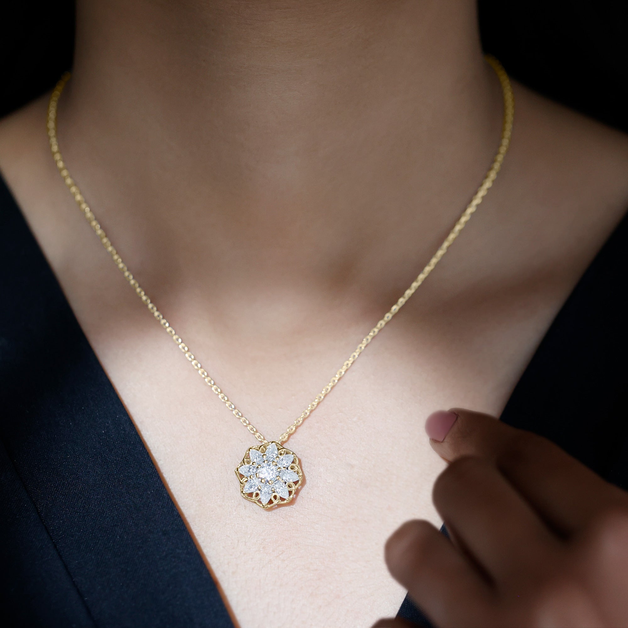 Lab Grown Diamond Statement Flower Necklace Lab - ( EF-VS ) - Rosec Jewels