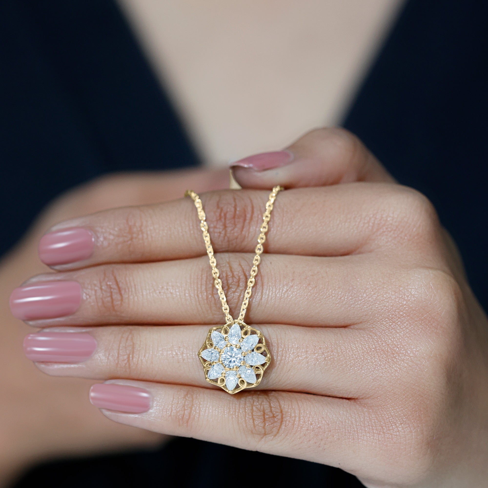 Lab Grown Diamond Statement Flower Necklace Lab - ( EF-VS ) - Rosec Jewels