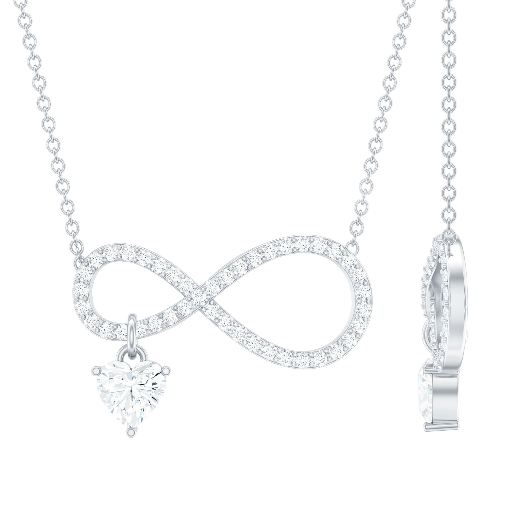 Pave Set Lab Grown Diamond Infinity Heart Charm Necklace